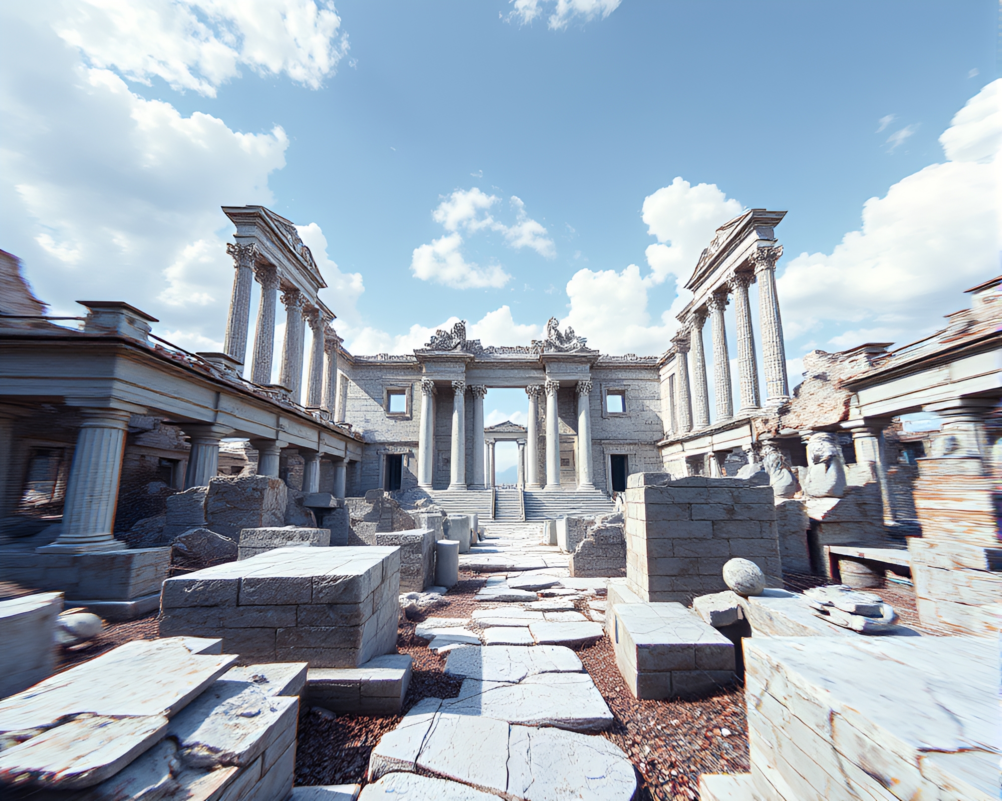 Majestic Marble Palace in Frenetic 8-Bit Glitch – free AI stock image