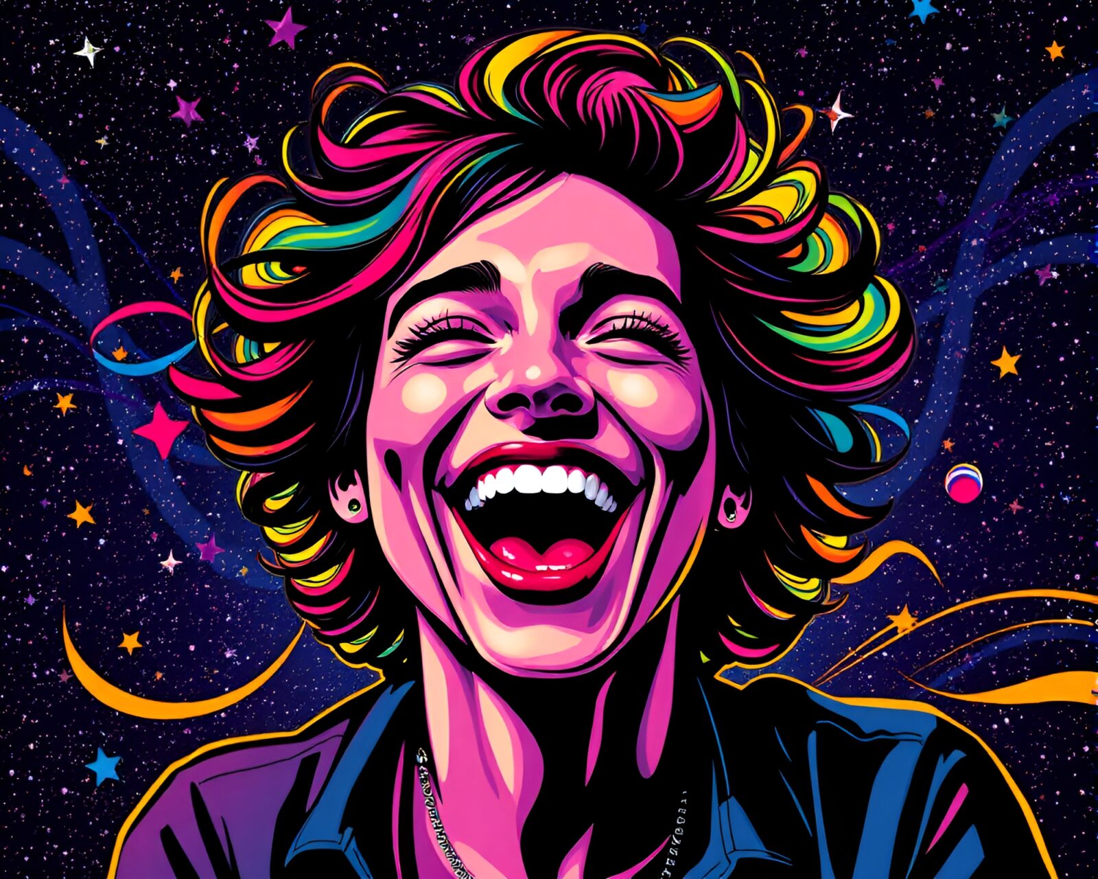 Vibrant Pop Art style portrait in starry background