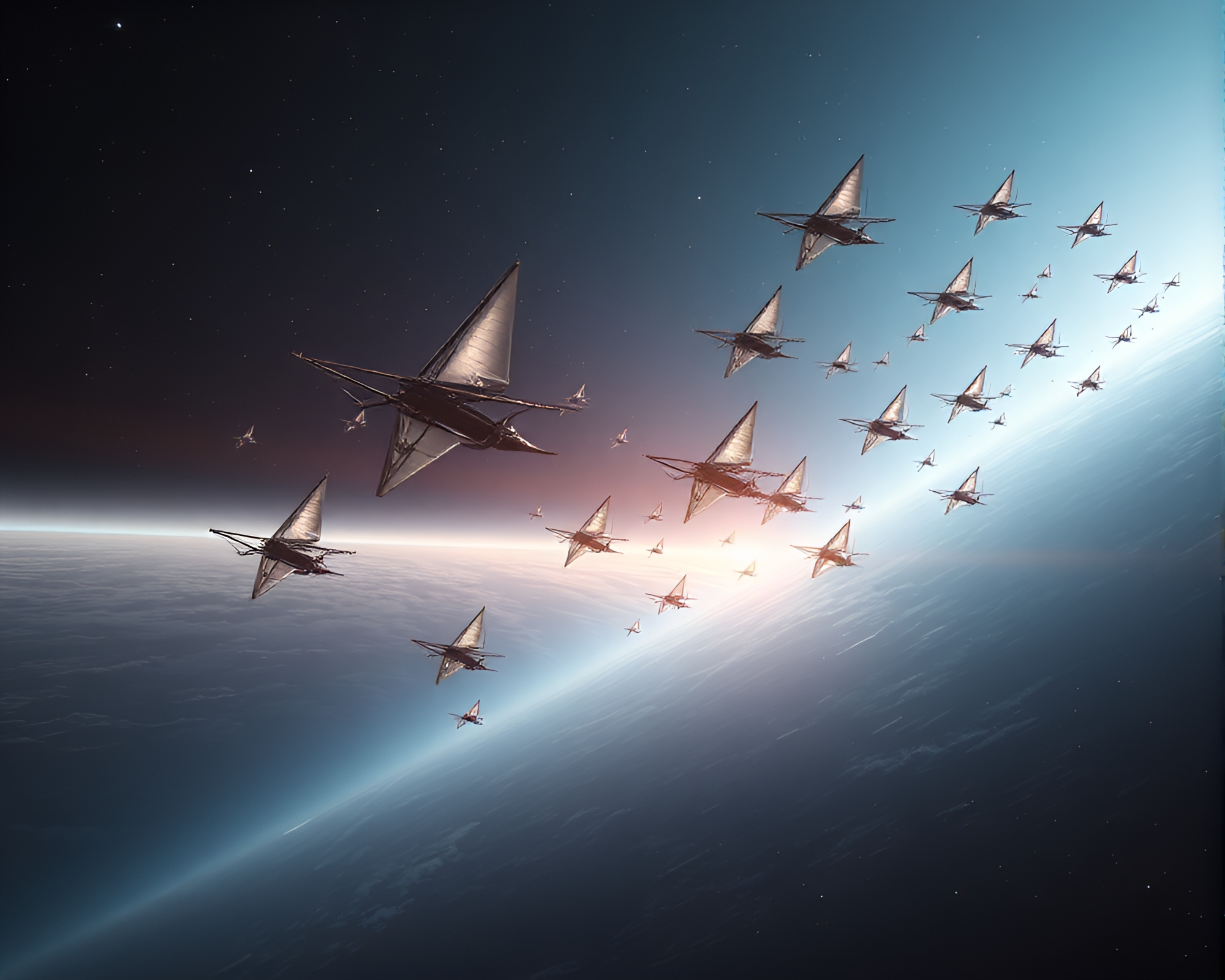 Graceful Solar Sail Fleet Navigating Through Vast Space – free AI stock image