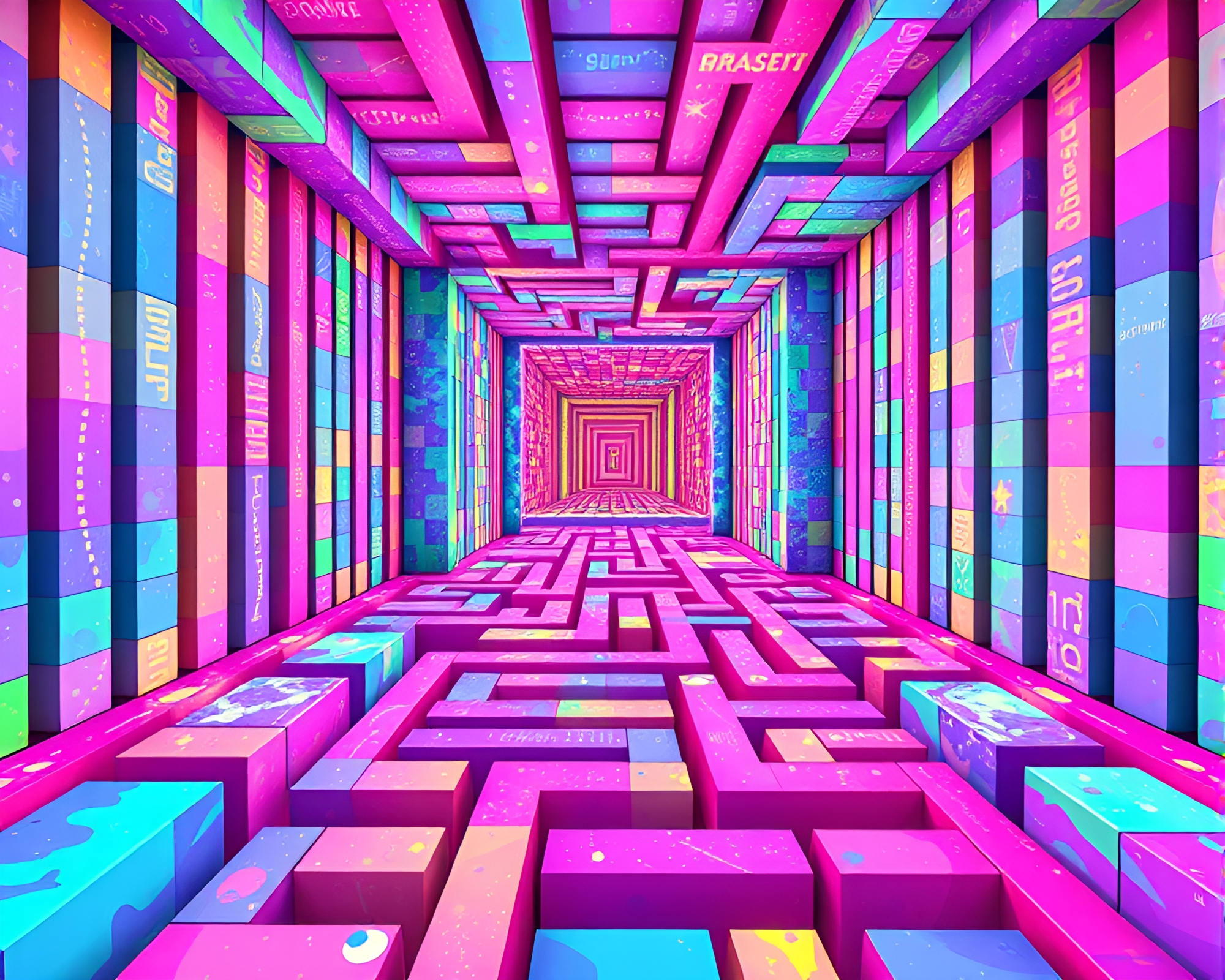 Vibrant Candy-Colored Cosmic Maze Pixel Art Design – free AI stock image