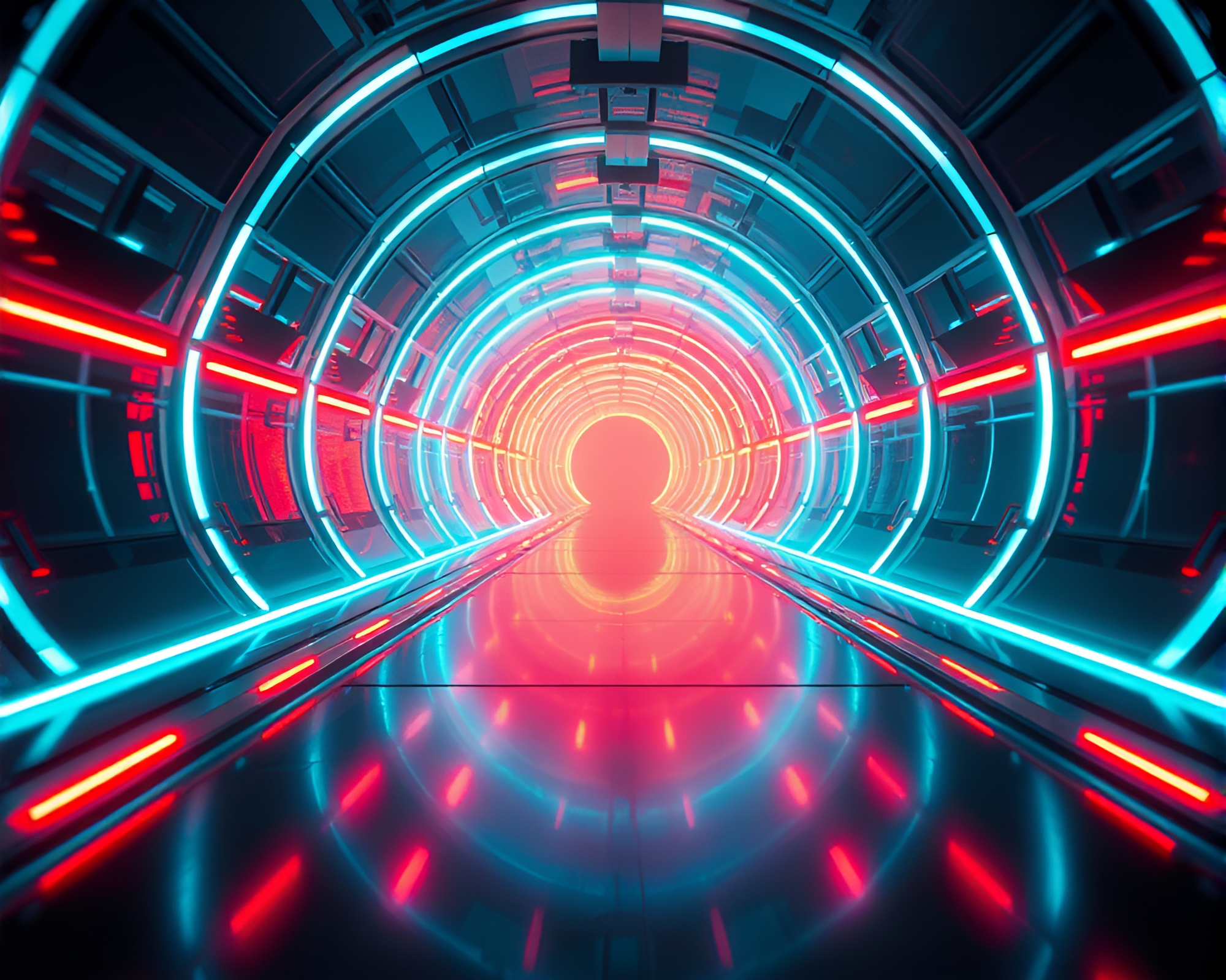 Immersive Cyberpunk Kinetic Light Tunnel Game Concept – free AI stock image