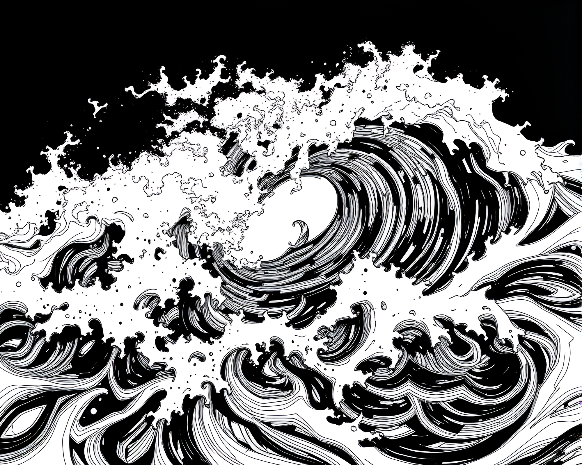 Mesmerizing Swirling Ink Ocean Line Drawing – free AI stock image
