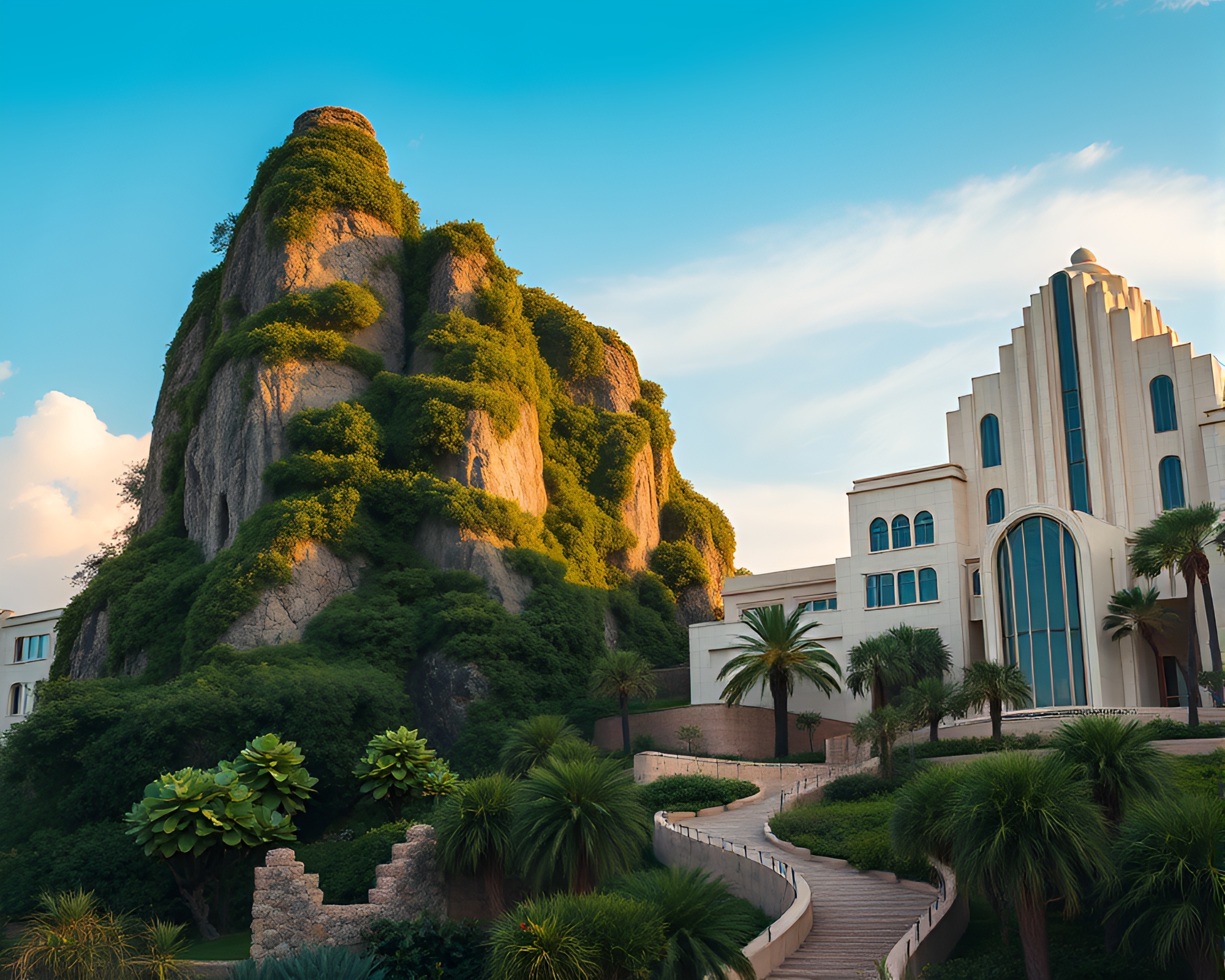 Majestic Ancient Ruins with Art Deco Architecture – free AI stock image