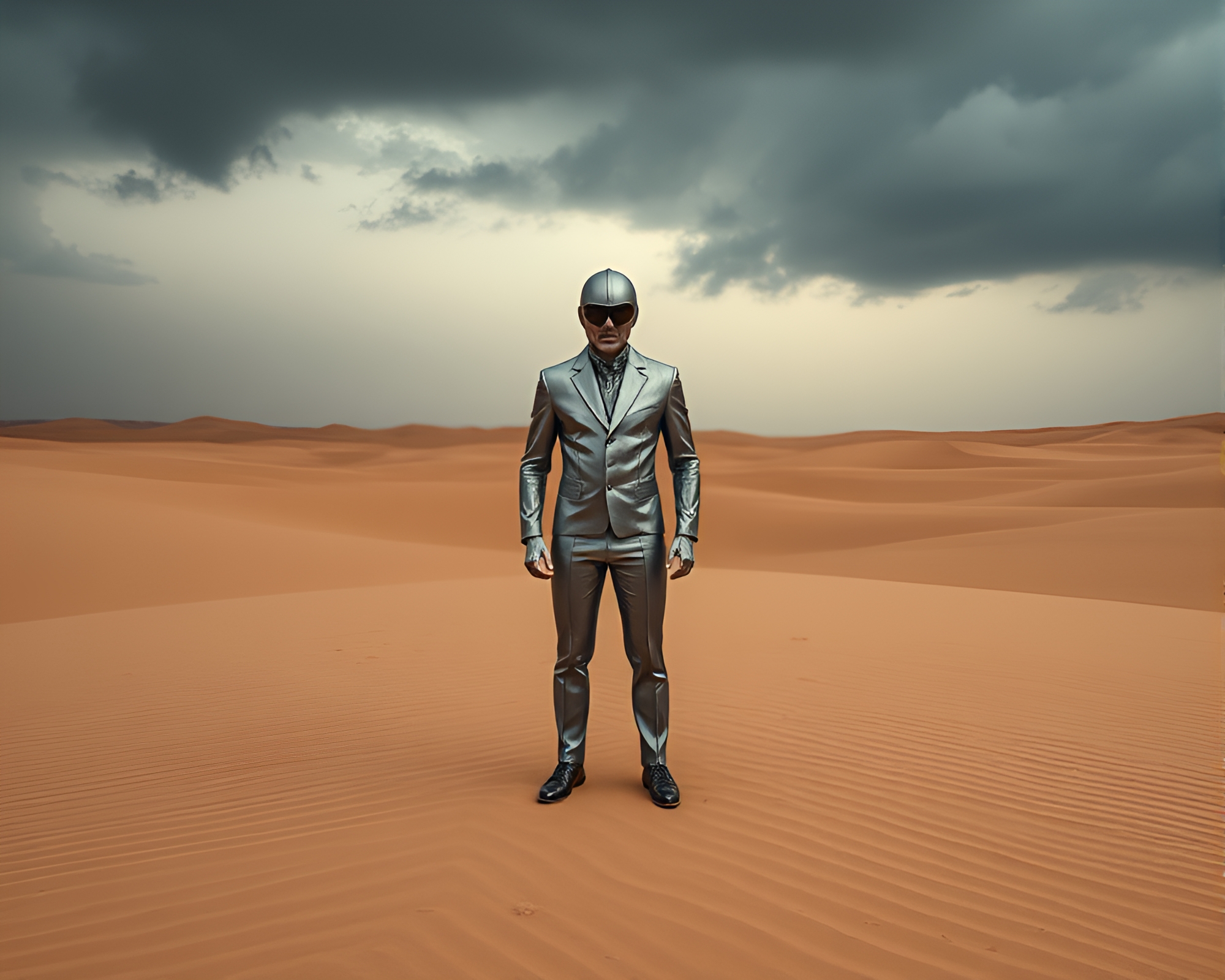 Mysterious Art Deco Figure in Desert Landscape – free AI stock image