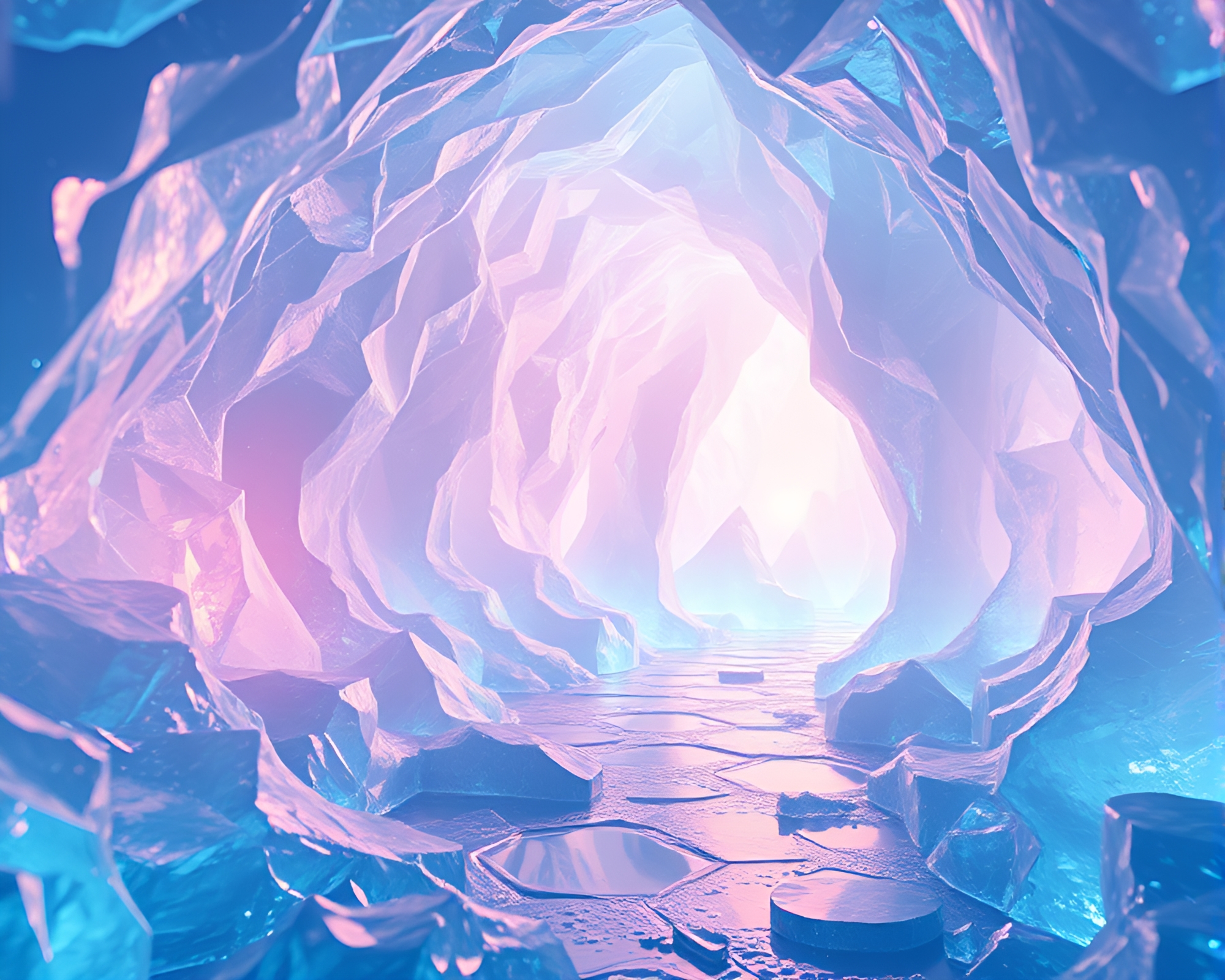 Spectacular 3D Ice Prism Cavern Illuminated in Harmonious Colors – free AI stock image