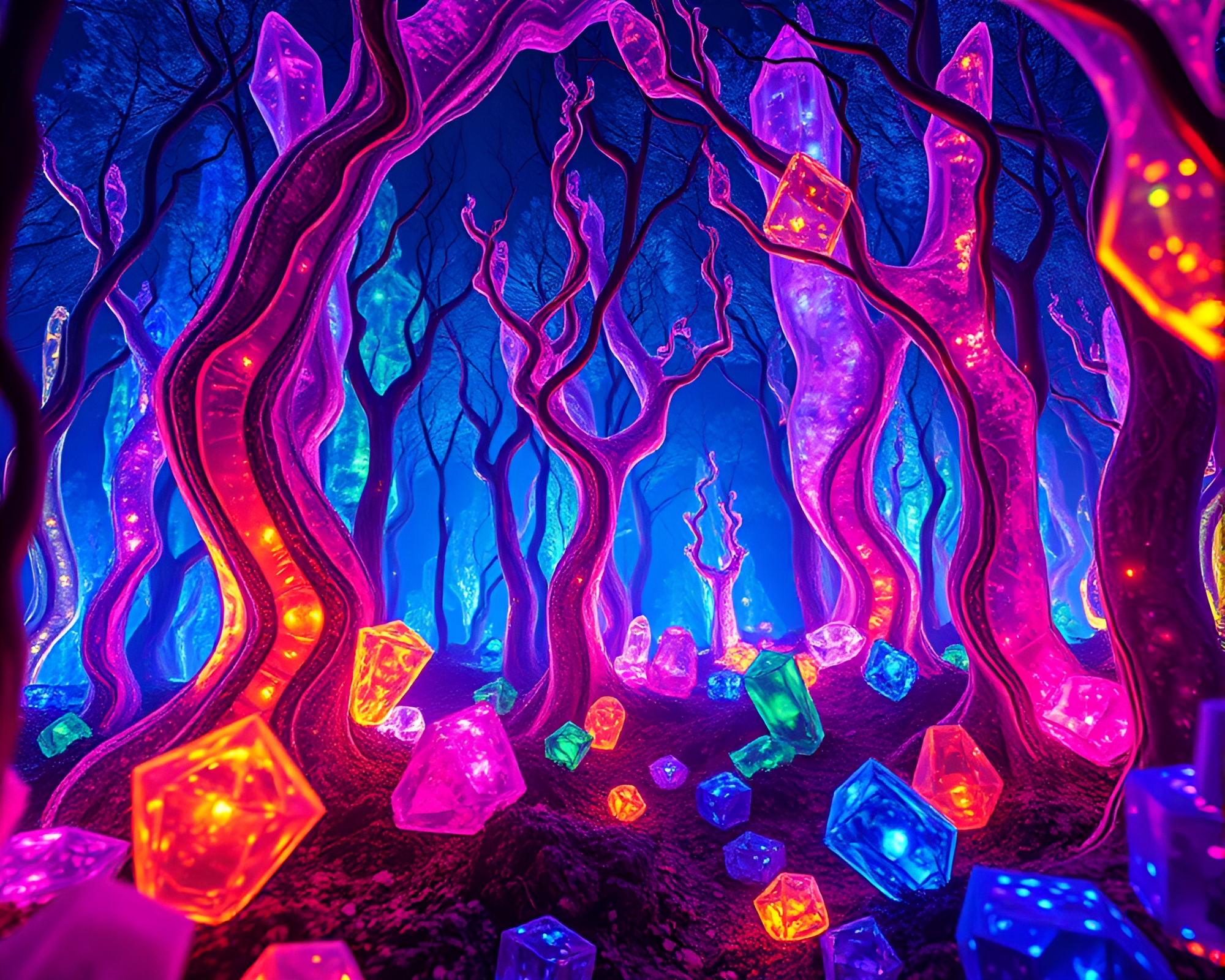 Vibrant Silicon Crystal Forest Illuminated in Colorful Light – free AI stock image