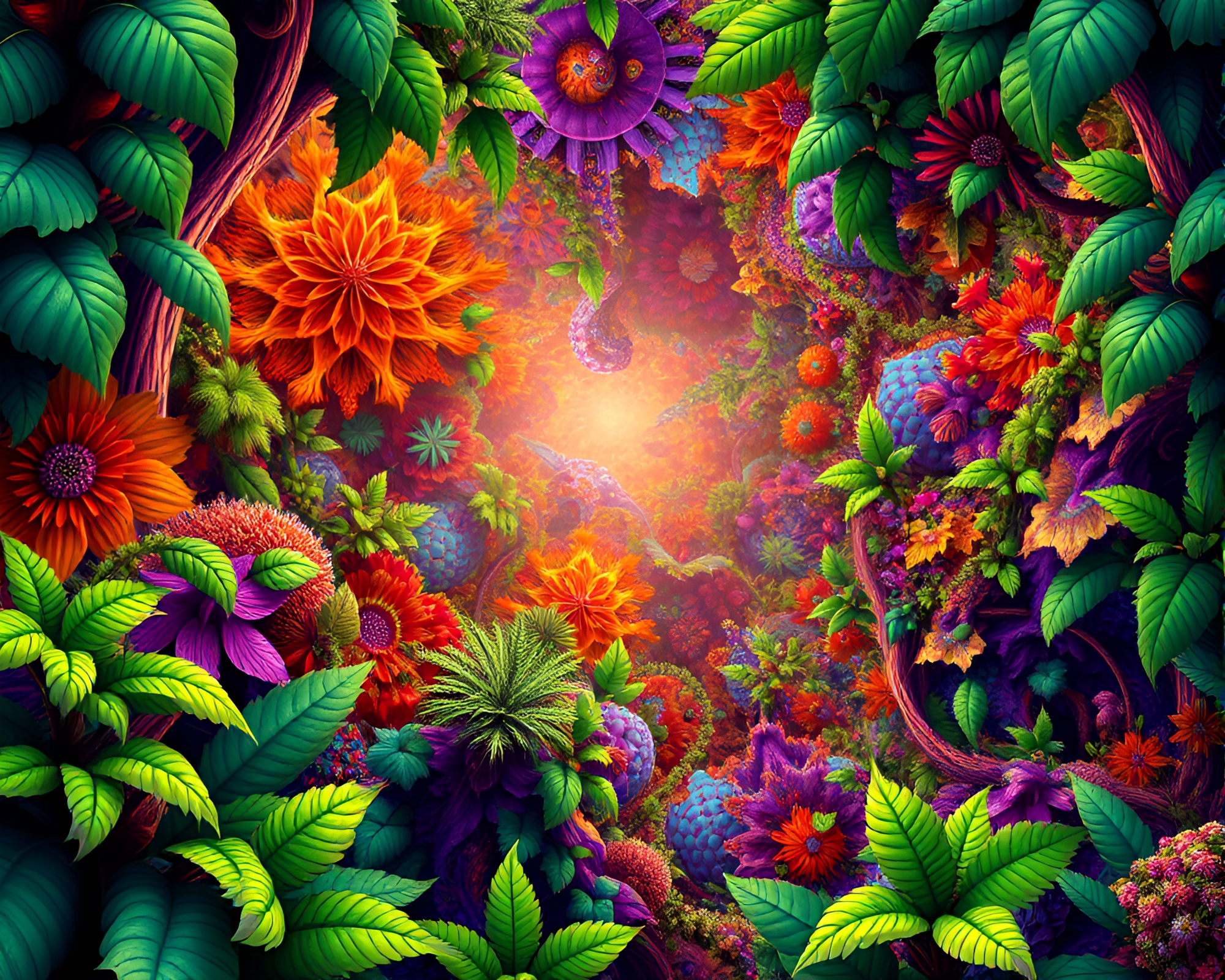Mesmerizing Fractal Jungle Bursting with Dynamic Patterns – free AI stock image