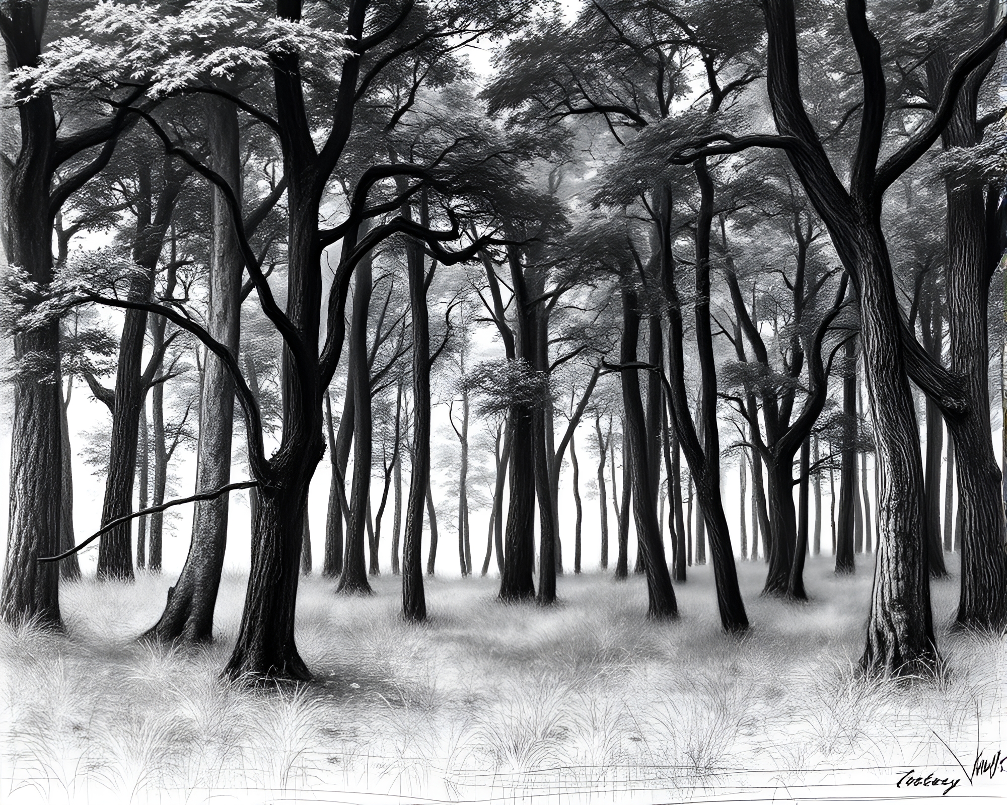 Dynamic Time-Lapse Motion of Lush Forest Sketch – free AI stock image