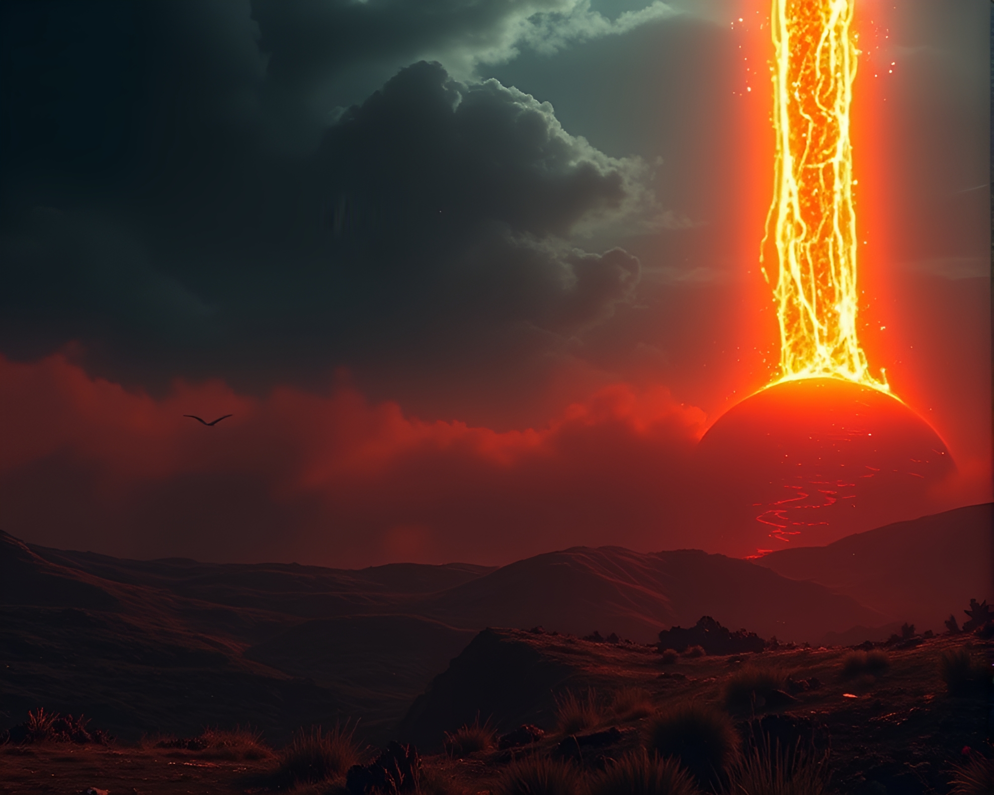 Eerie Solar Flare Engulfs Haunting Game Concept Horizon – free AI stock image