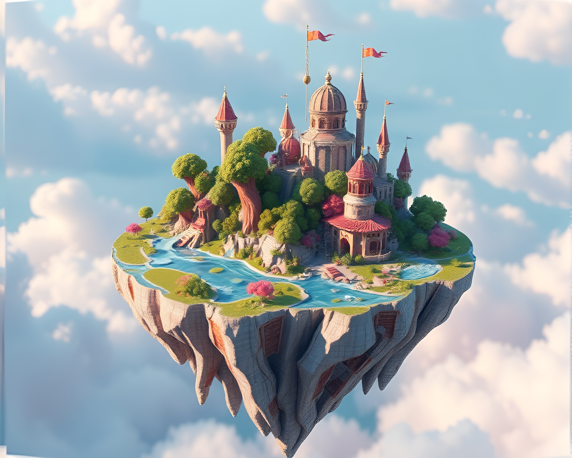 Fantasy Floating Island Archipelago 3D Rendering – free AI stock image