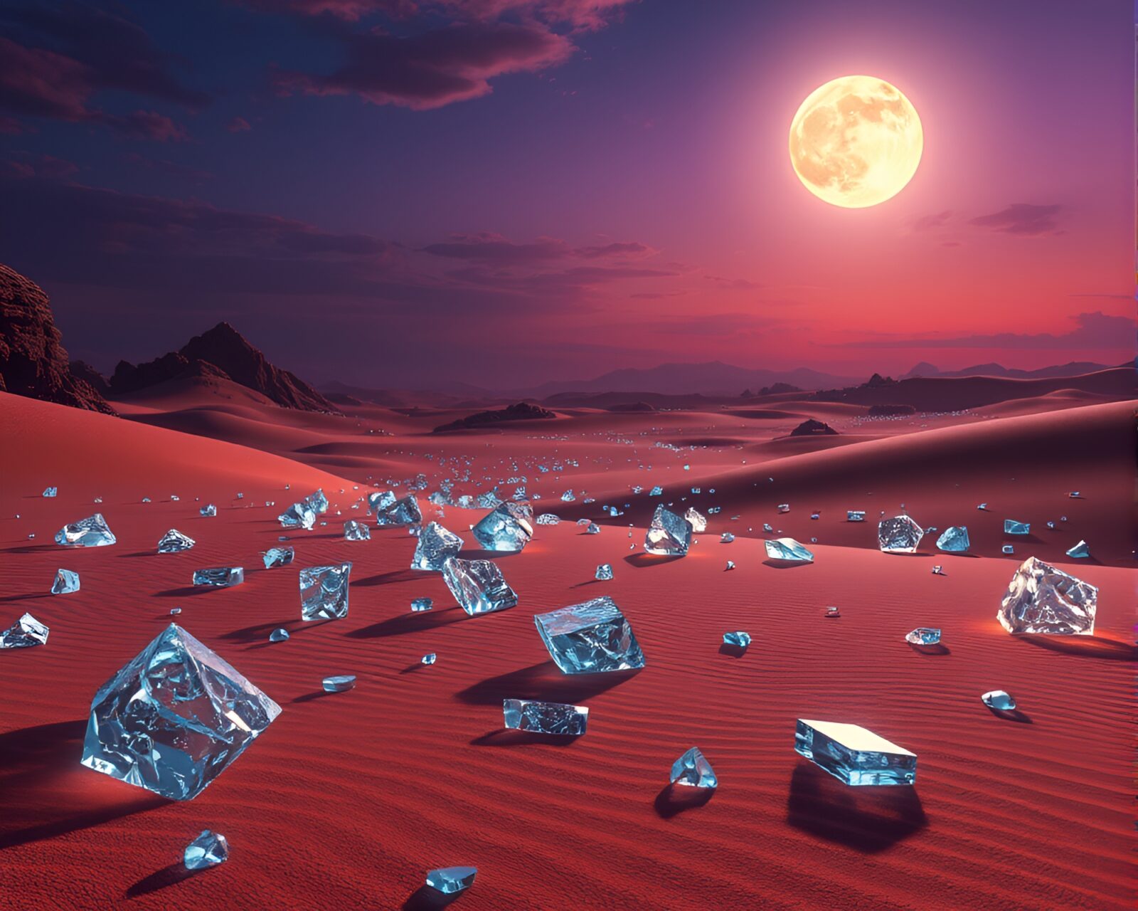 Stunning 3D Rendering of Desert Landscape with Glistening Glass