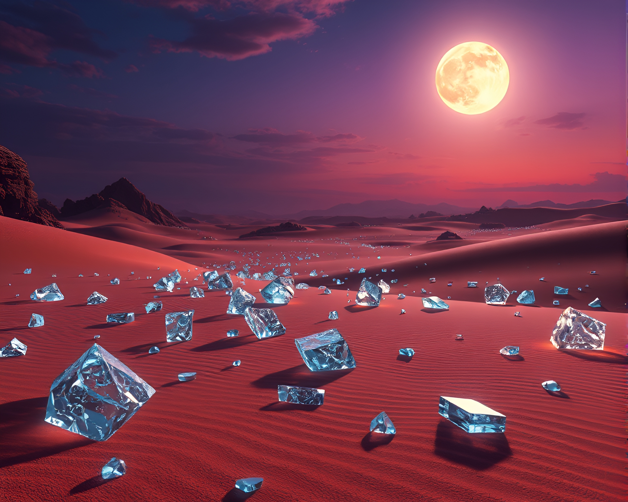 Twilight Desert Landscape with Glistening Glass Shards – free AI stock image