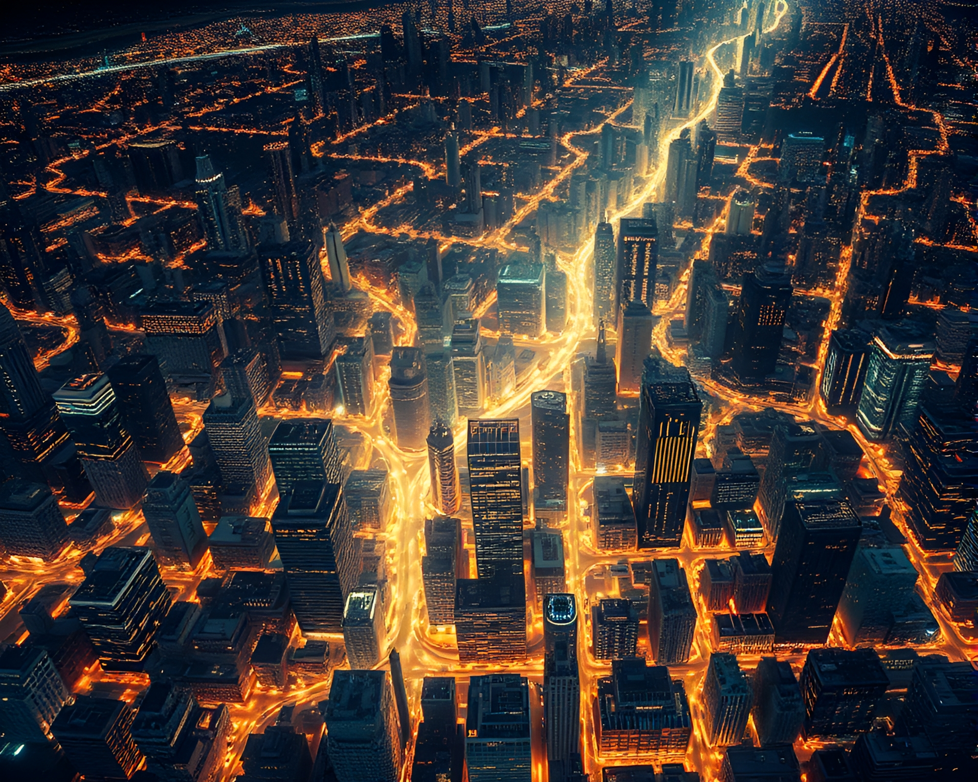 Intricate Fractal City Grid in Staticky Light – free AI stock image