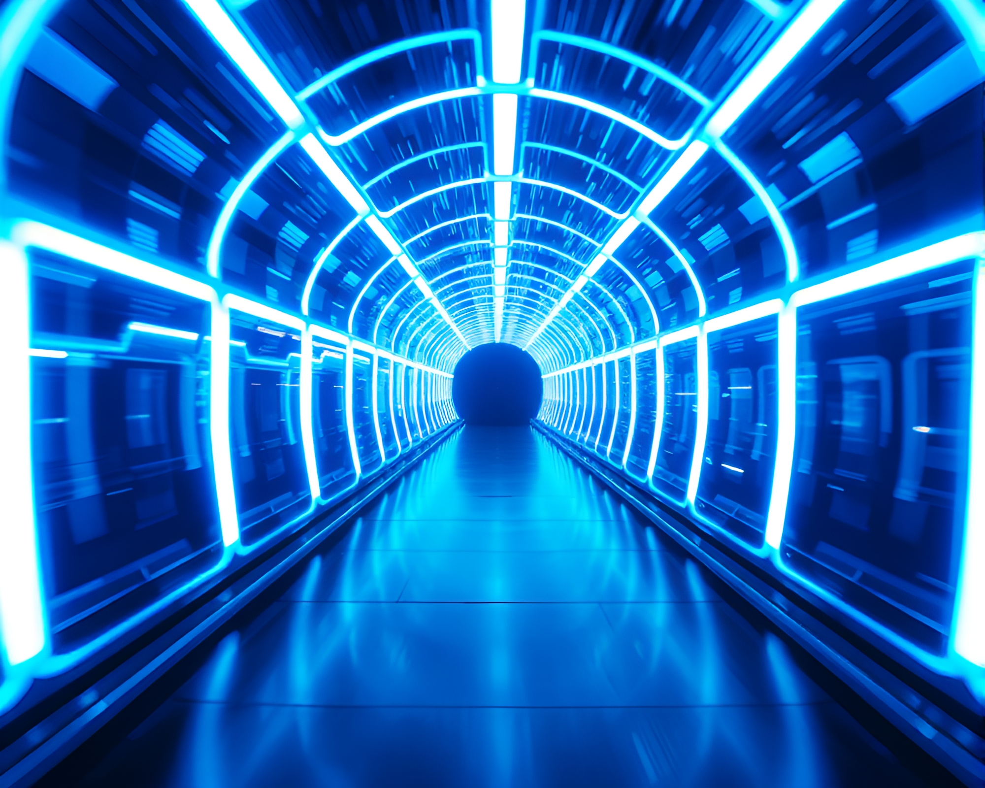 Mesmerizing Kinetic Light Tunnel in Blue and White – free AI stock image