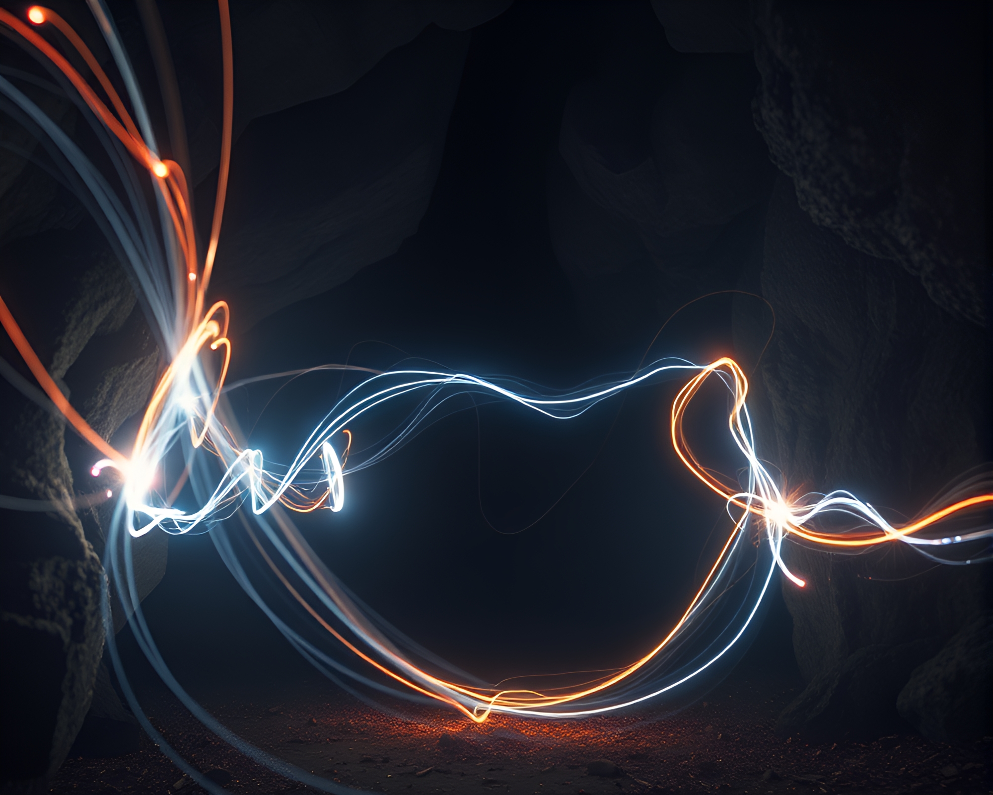 Ethereal landscape with mesmerizing kinetic light trails – free AI stock image