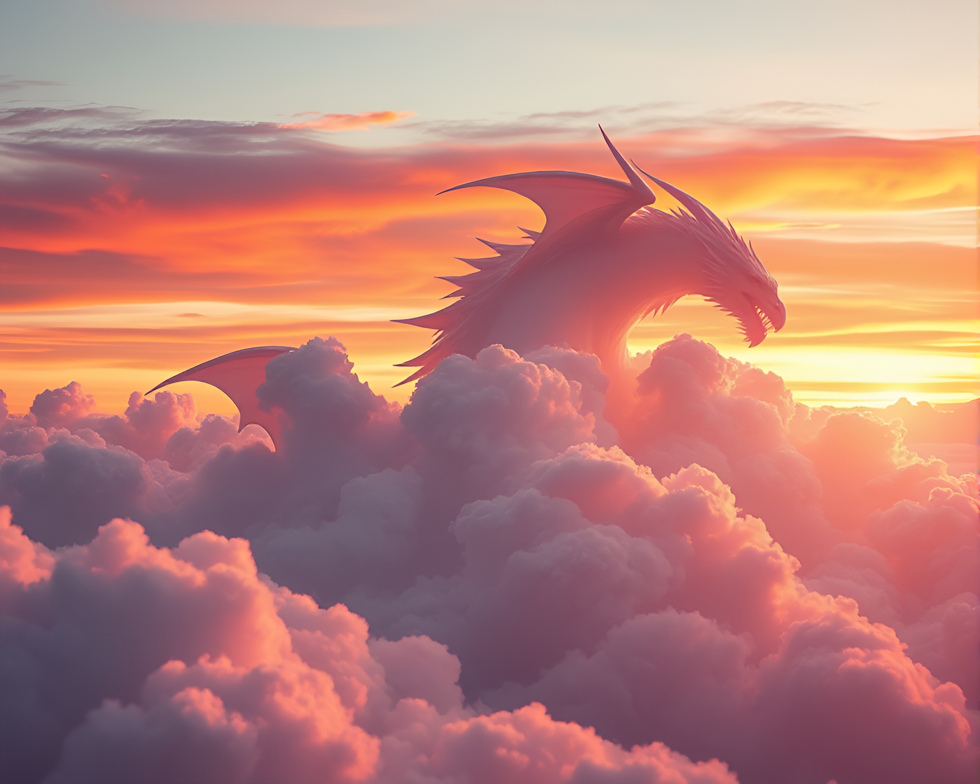 Pastel-Hued Clouds Transforming into Mythical Creatures at Sunset – free AI stock image