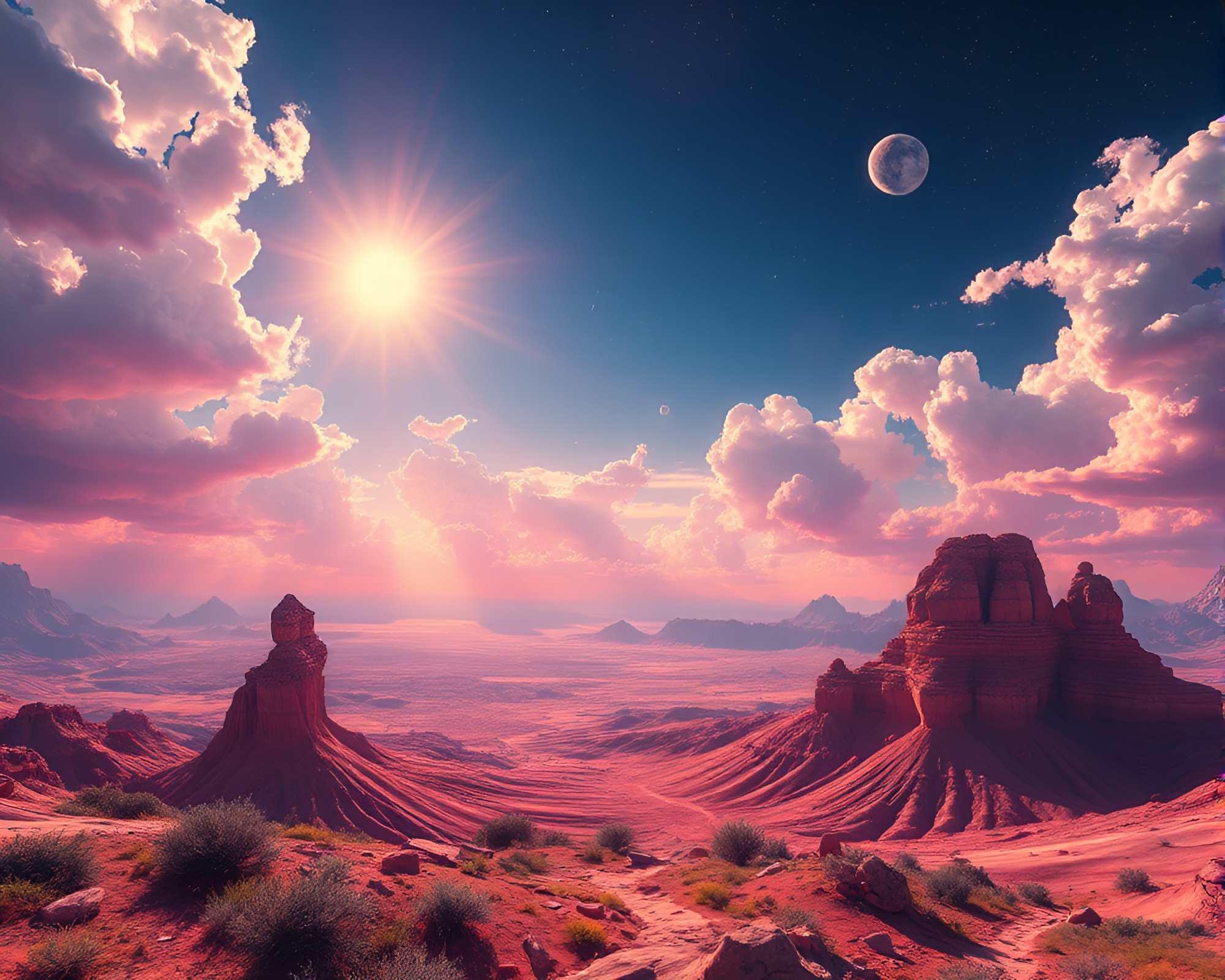 Surreal Landscape Bathed in Solar Flare Glow – free AI stock image