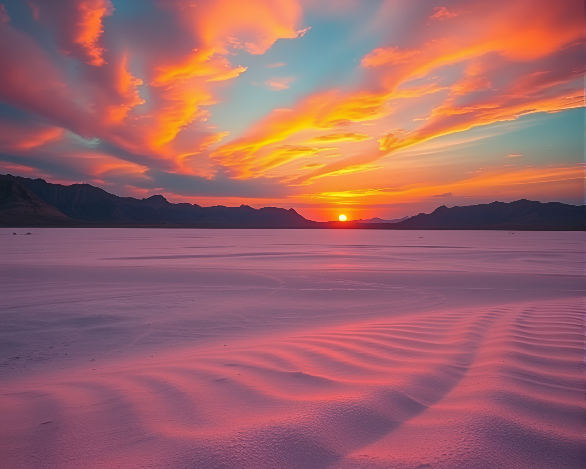 Breathtaking Crystalline Desert Under Vibrant Sunset – free AI stock image