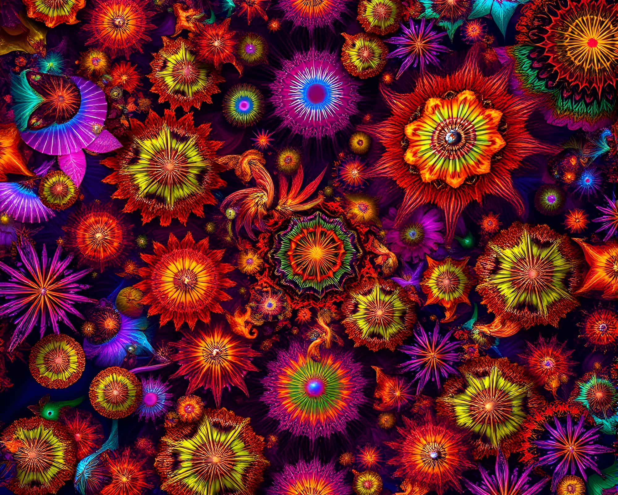 Mesmerizing Fractal Jungle with Vibrant Graphic Design Elements – free AI stock image