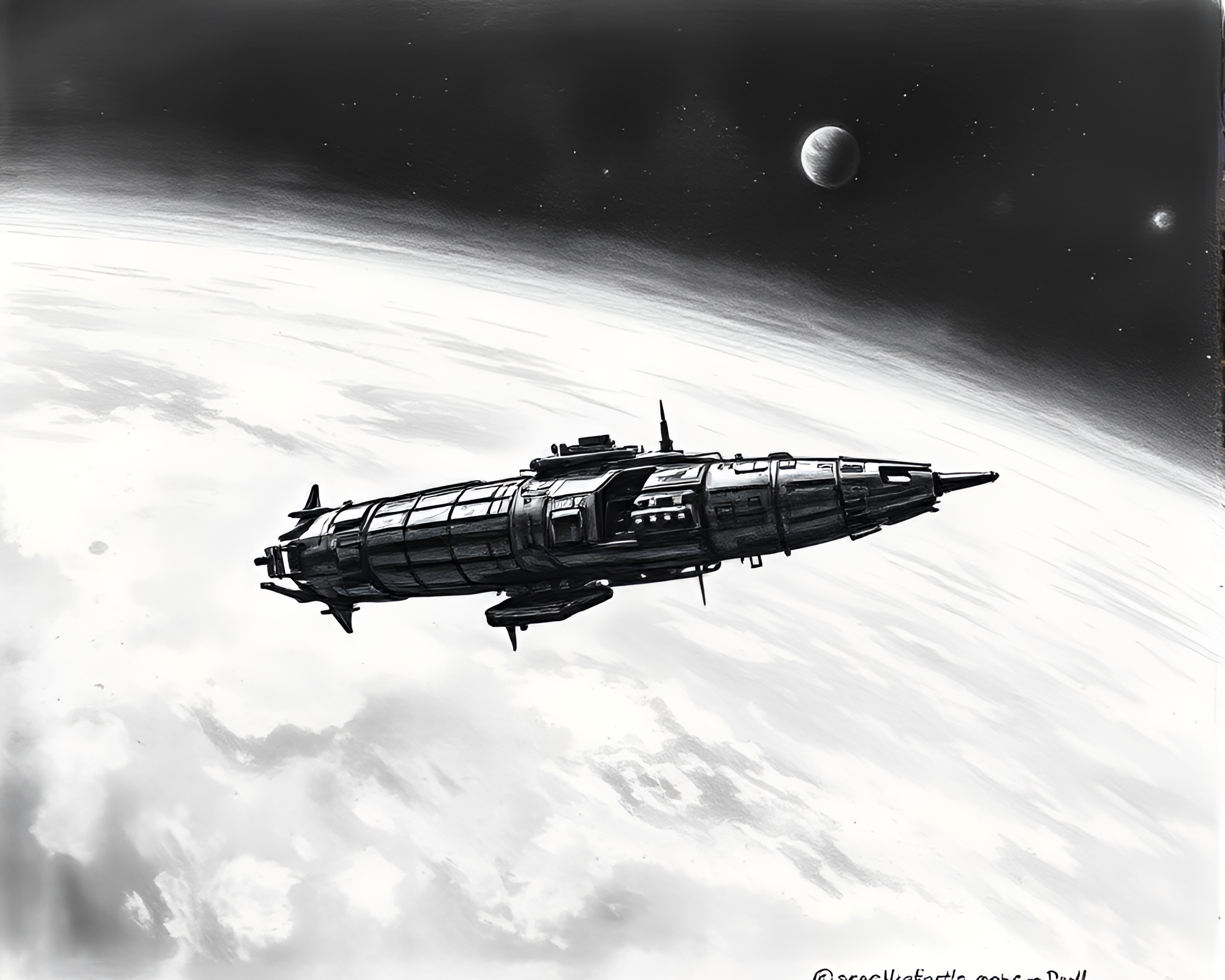 Ethereal Abandoned Space Station in Charcoal Sketch – free AI stock image