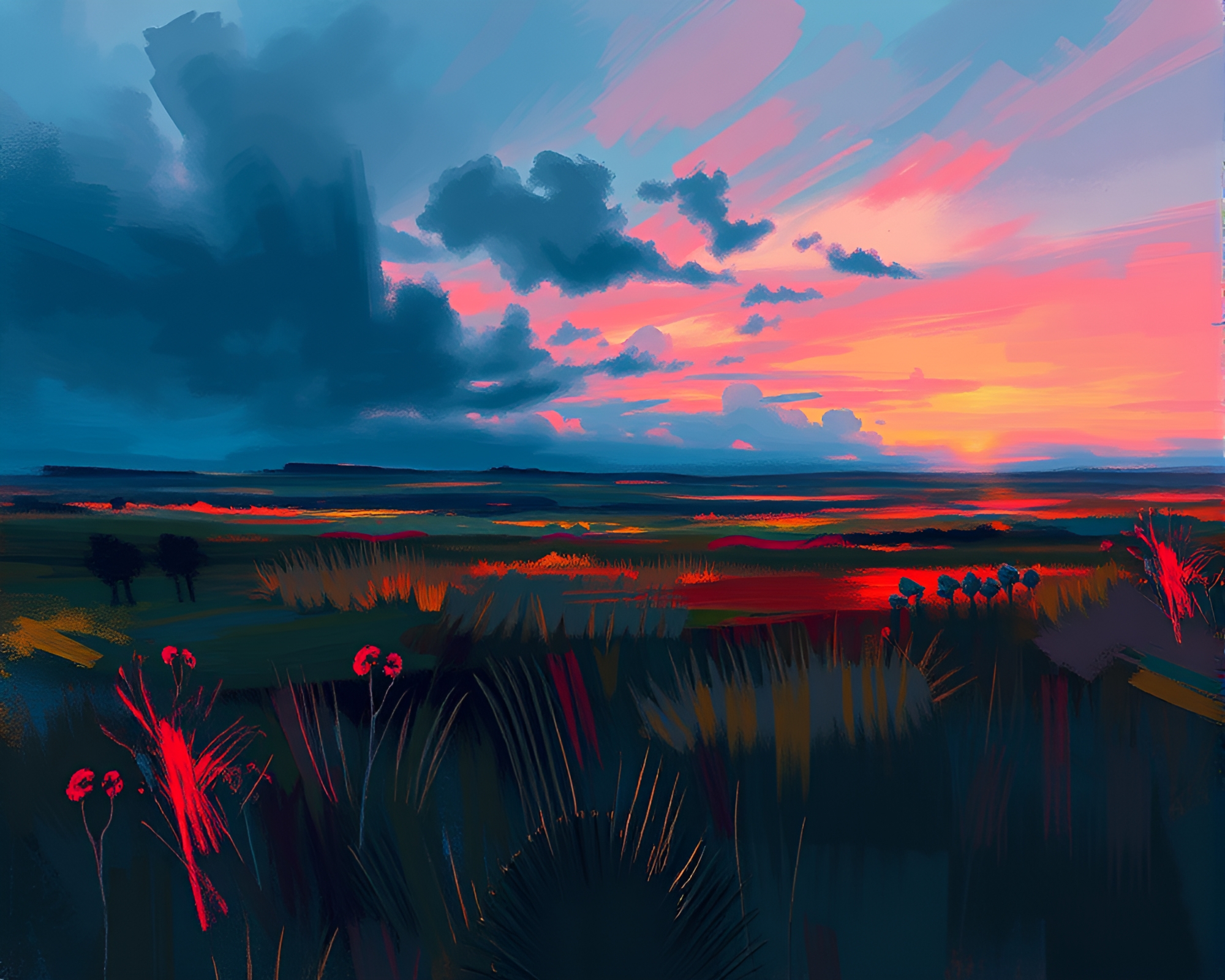 Vibrant Surreal Landscape Art at Twilight – free AI stock image