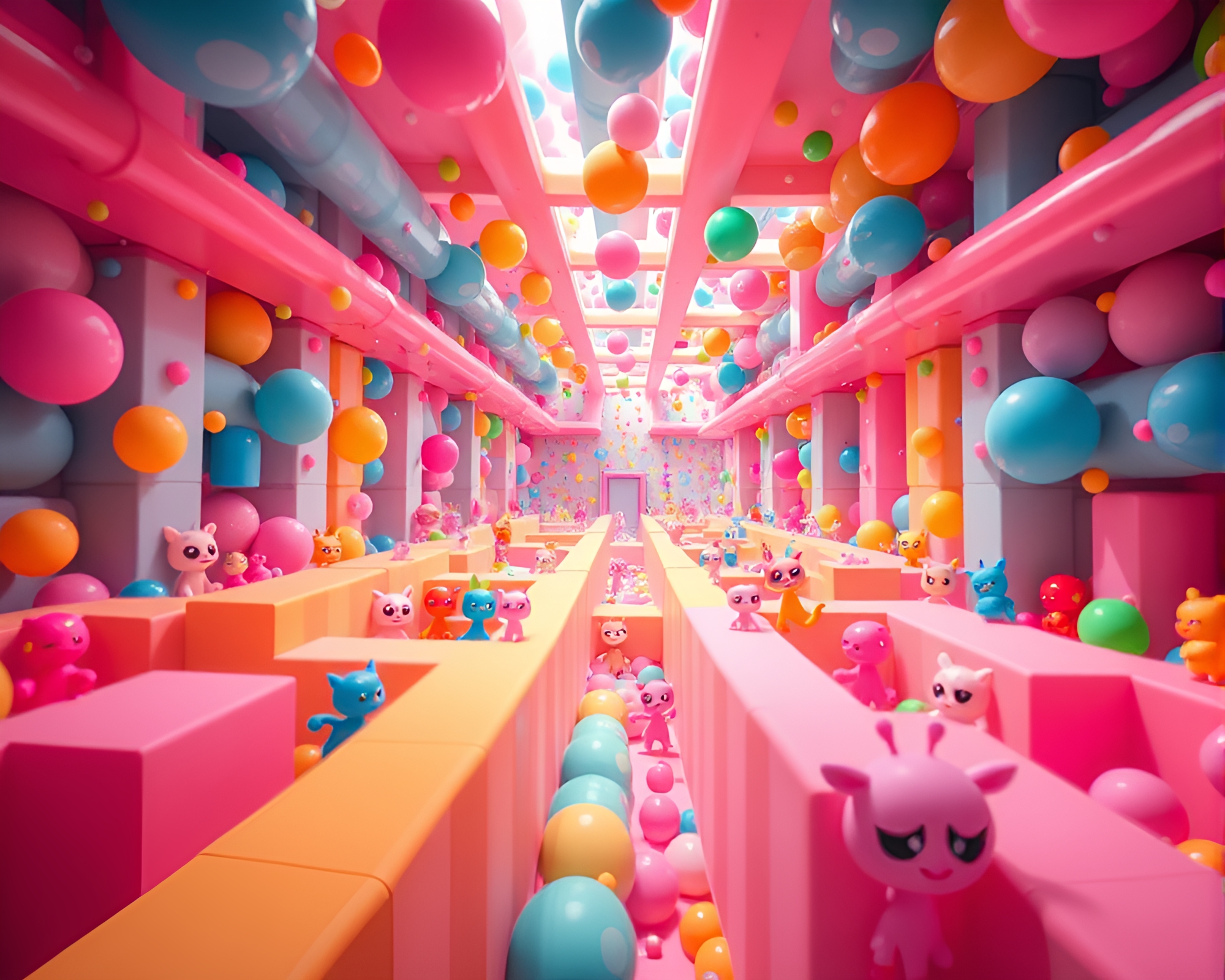 Vibrant Candy-Colored Maze with Jubilant Characters – free AI stock image