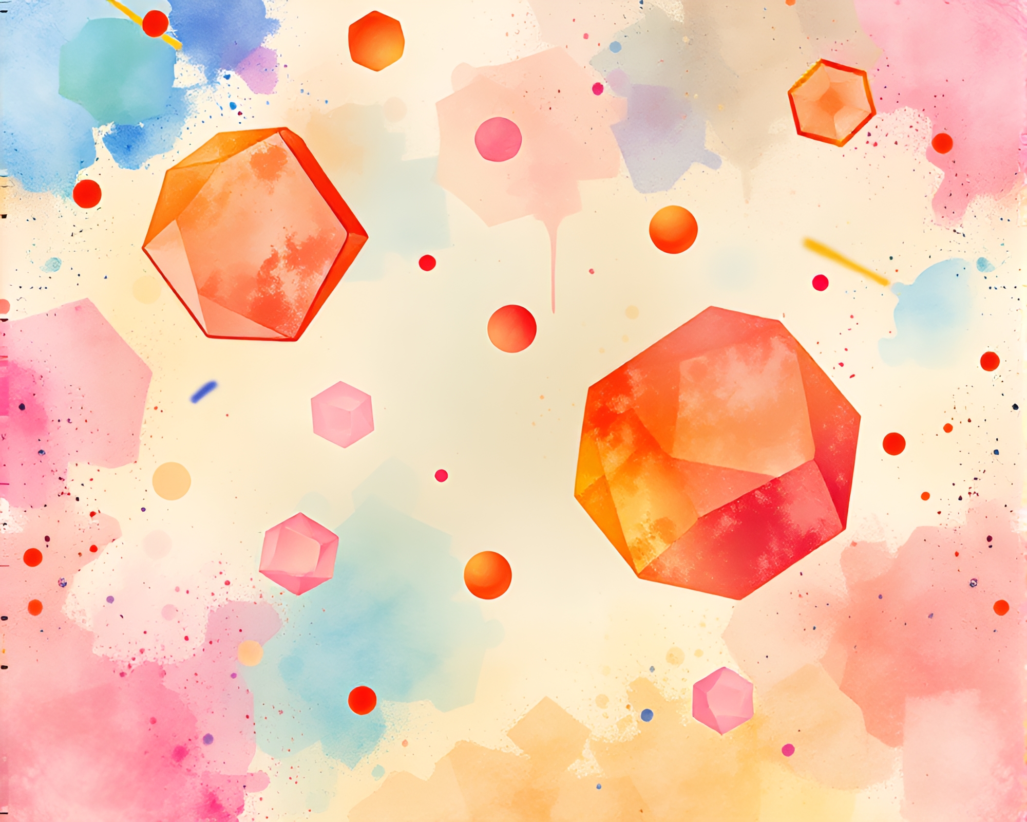 Dreamlike Geometric Shapes Floating in Watercolor Splashes – free AI stock image