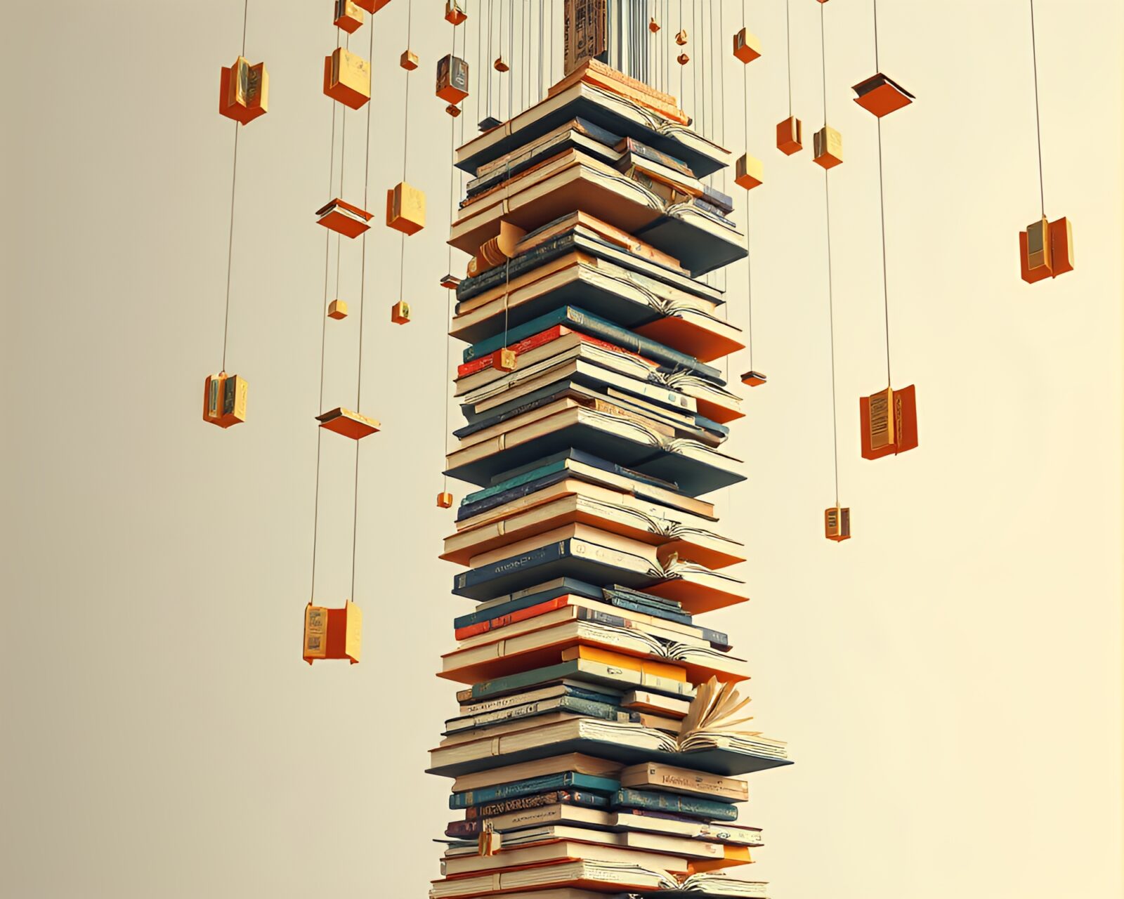 Intricate art deco book tower reaching into the sky