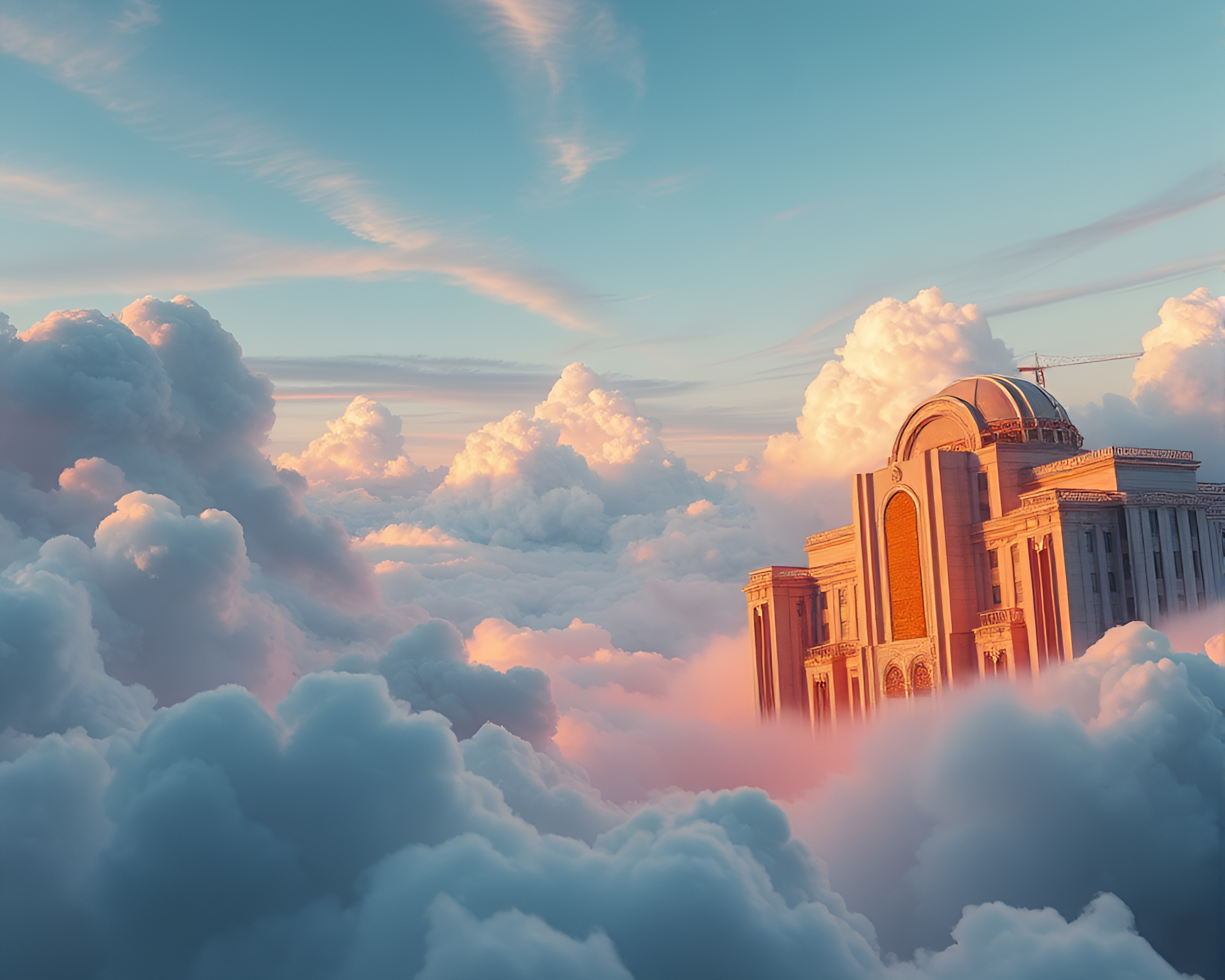 Ethereal Cloudscape with Apocalyptic Art Deco Architecture – free AI stock image
