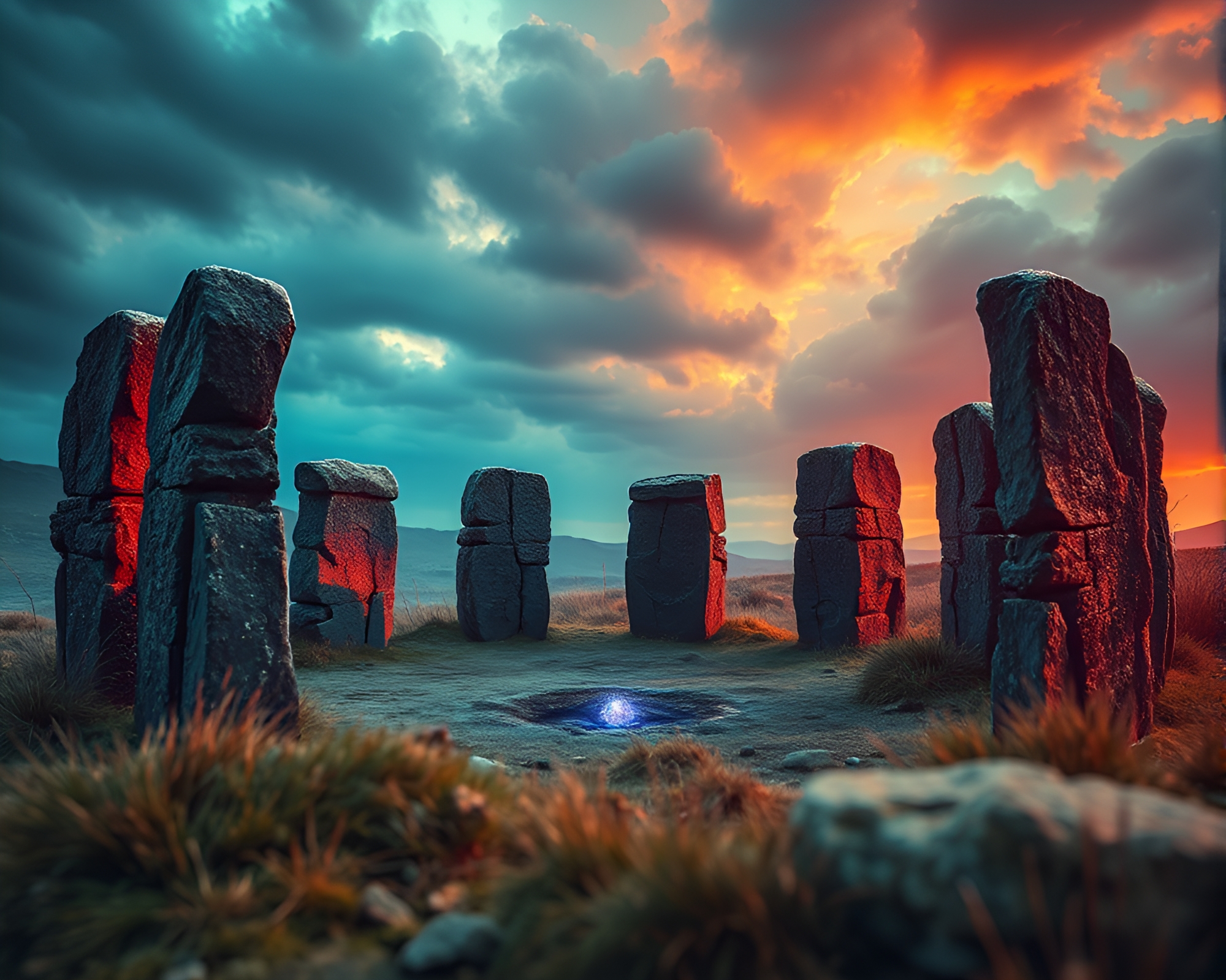 Mysterious Druidic Stone Circle in Dystopian Macro Landscape – free AI stock image