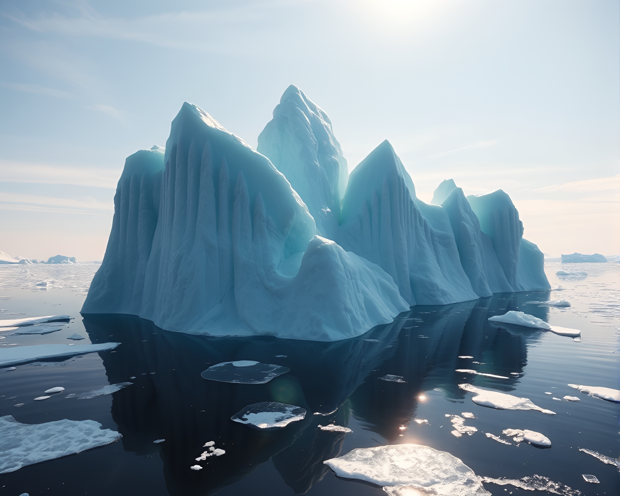 Majestic Iceberg Cathedral with Art Deco Reflections – free AI stock image