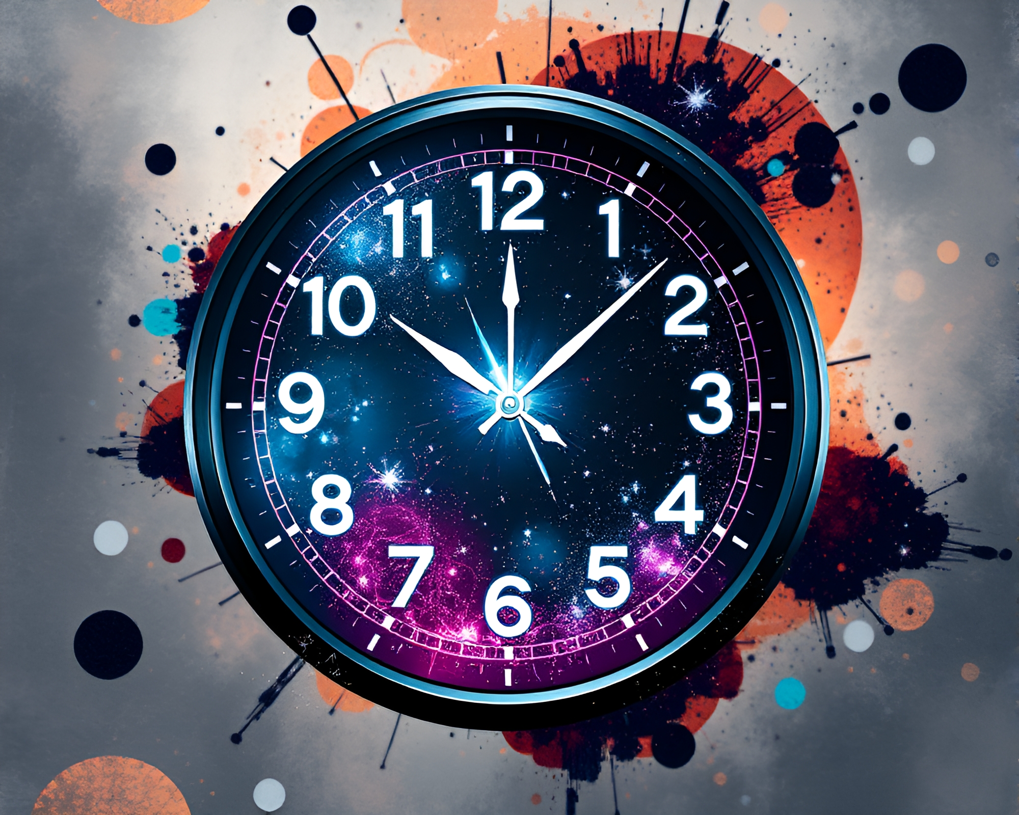 Futuristic Cosmic Clock with Static-Filled Numbers – free AI stock image