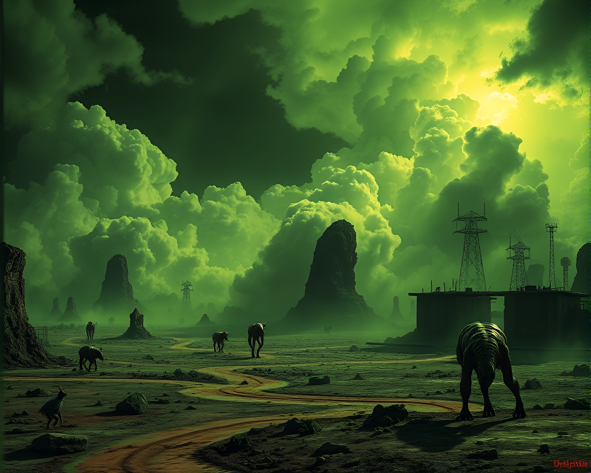 Barren Radioactive Wasteland with Mutated Creatures – free AI stock image