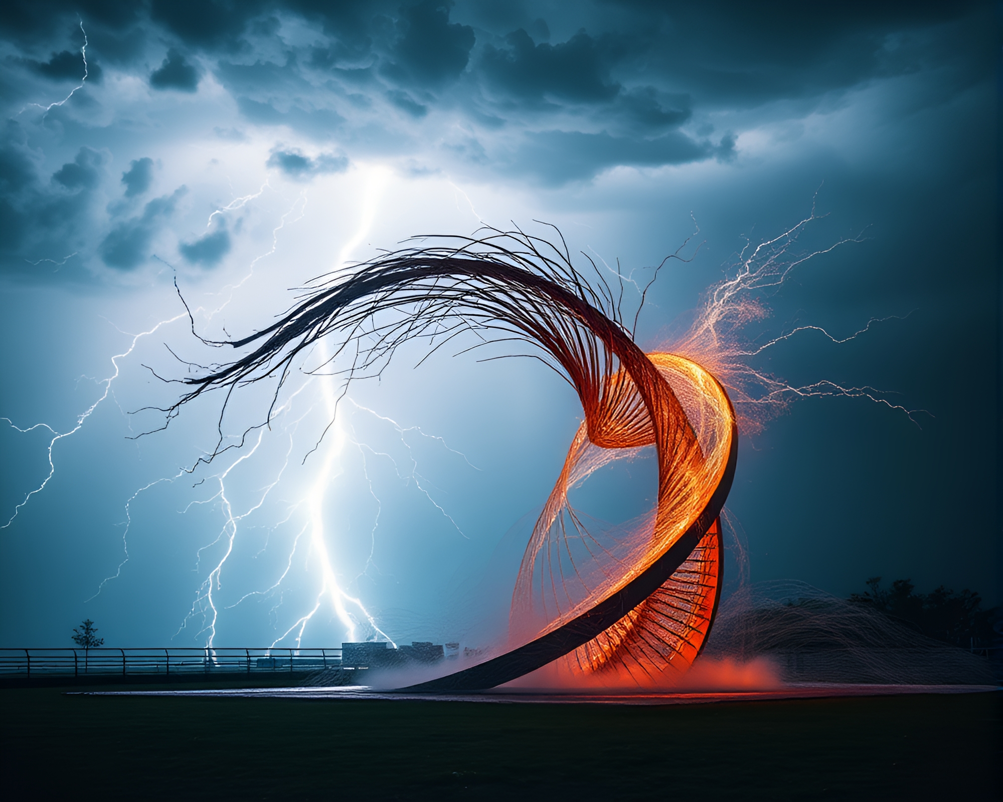 Ethereal Electric Storm Front Illuminates Kinetic Sculpture Beauty – free AI stock image