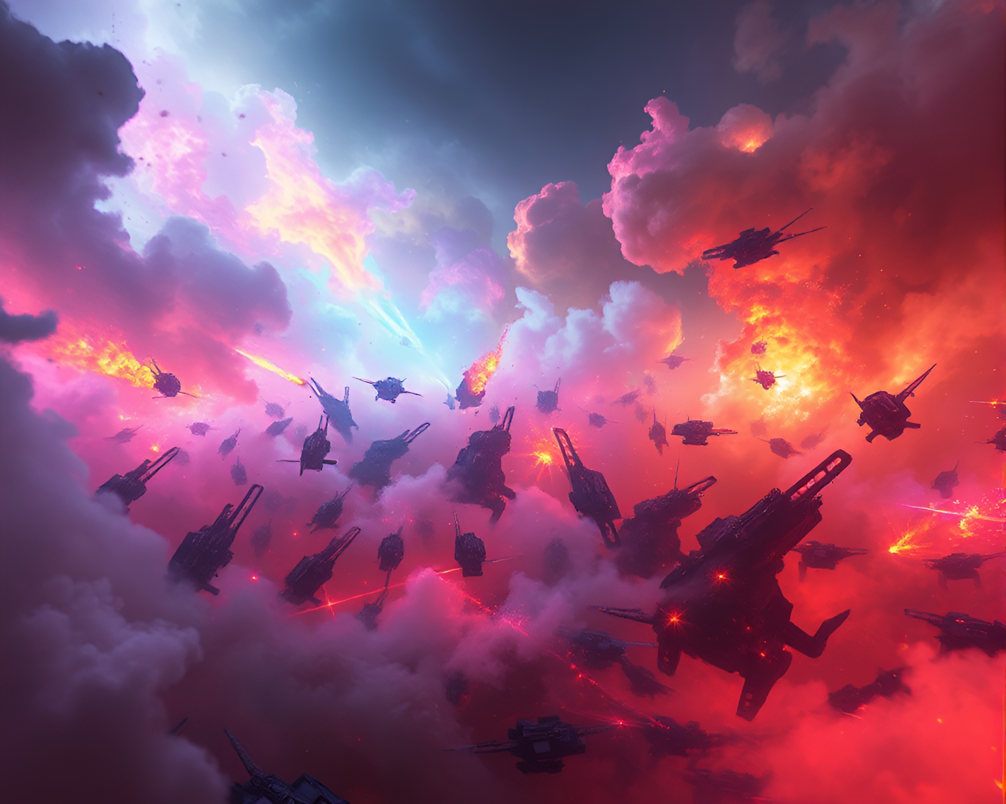 Spectral Battlefield: Frenetic Energy and Vibrant Colors Clash – free AI stock image