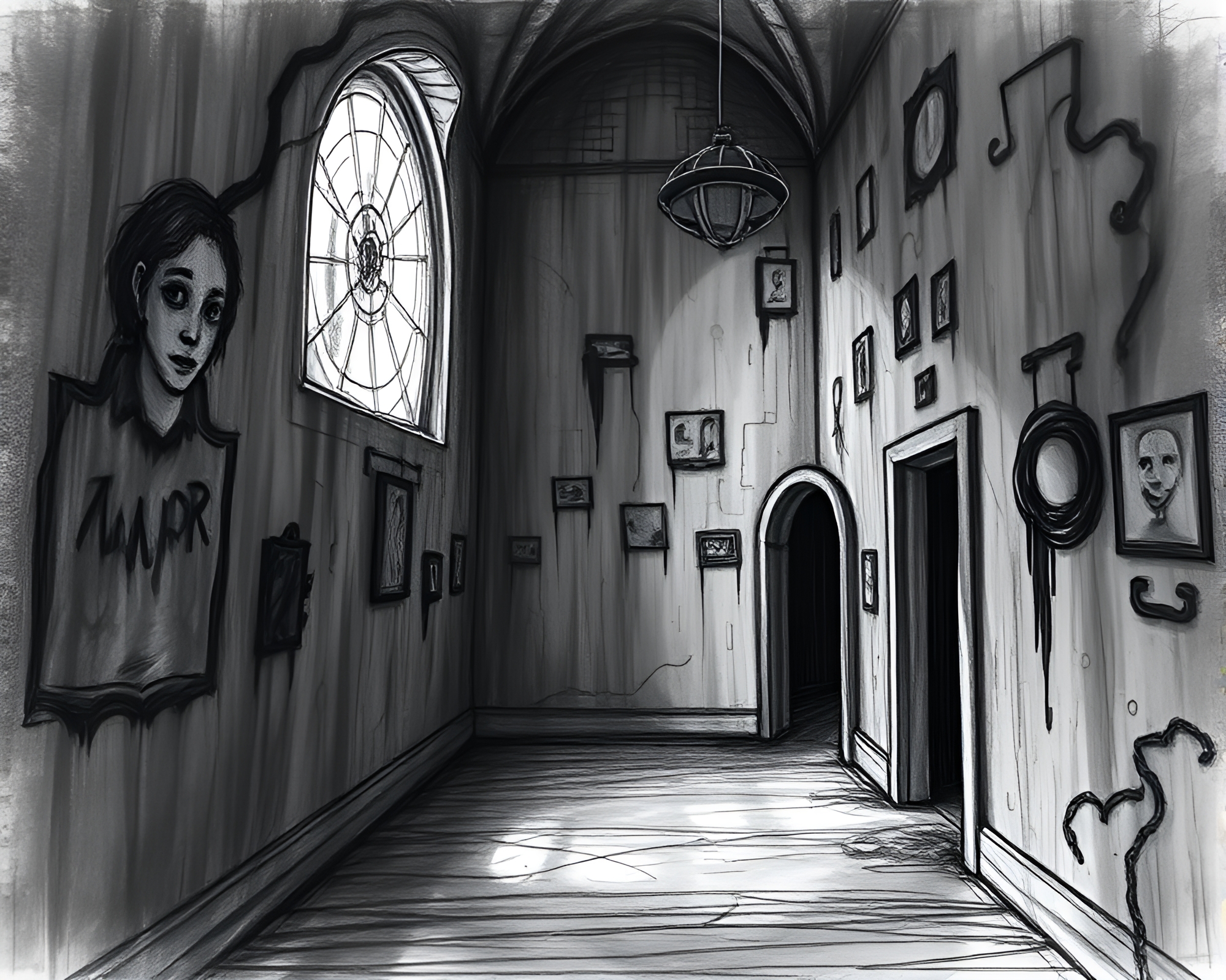 Eerie Charcoal Sketch of Memory Palace with Fading Memories – free AI stock image
