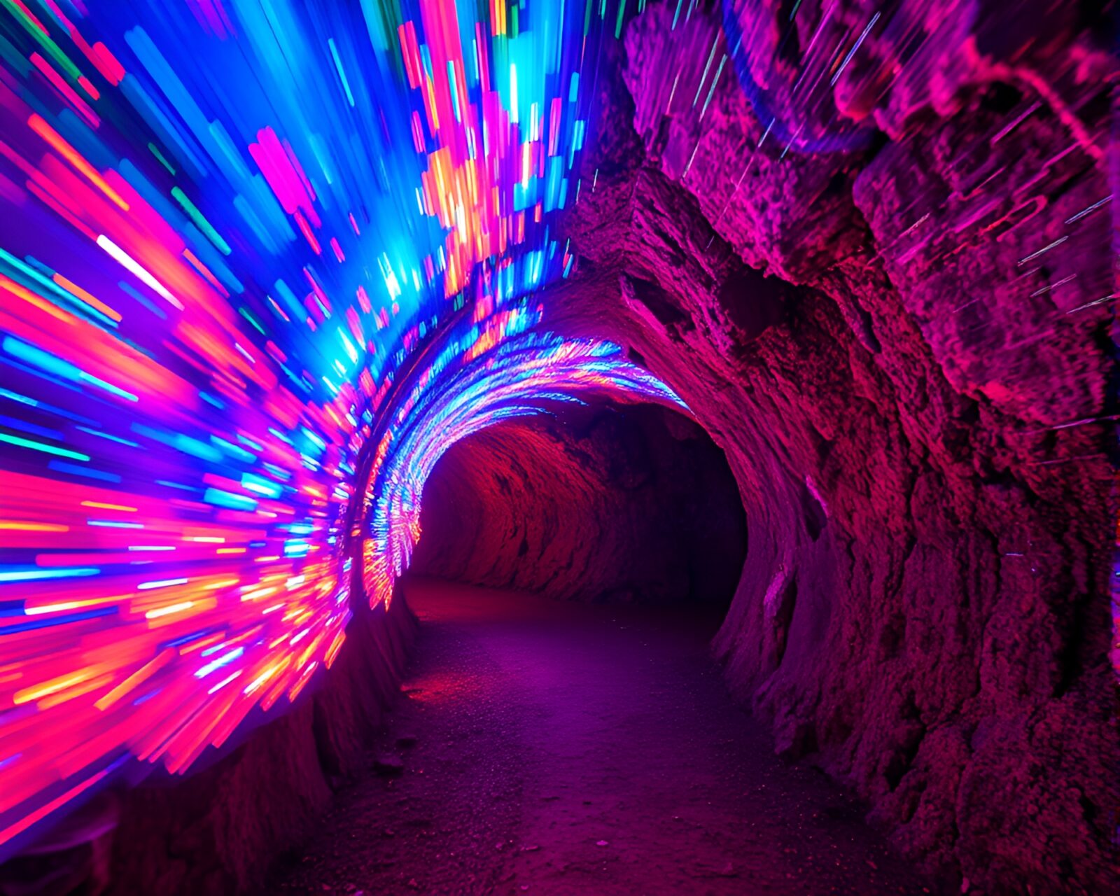 Mesmerizing movement of vibrant colors in underground light tunnel