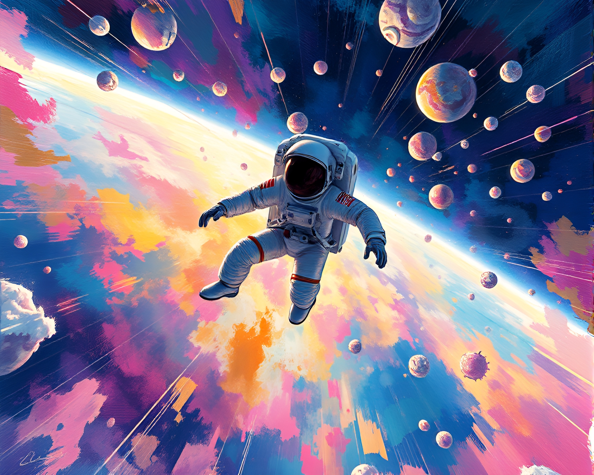 Surreal Astronaut Painting in Zero-Gravity Space – free AI stock image