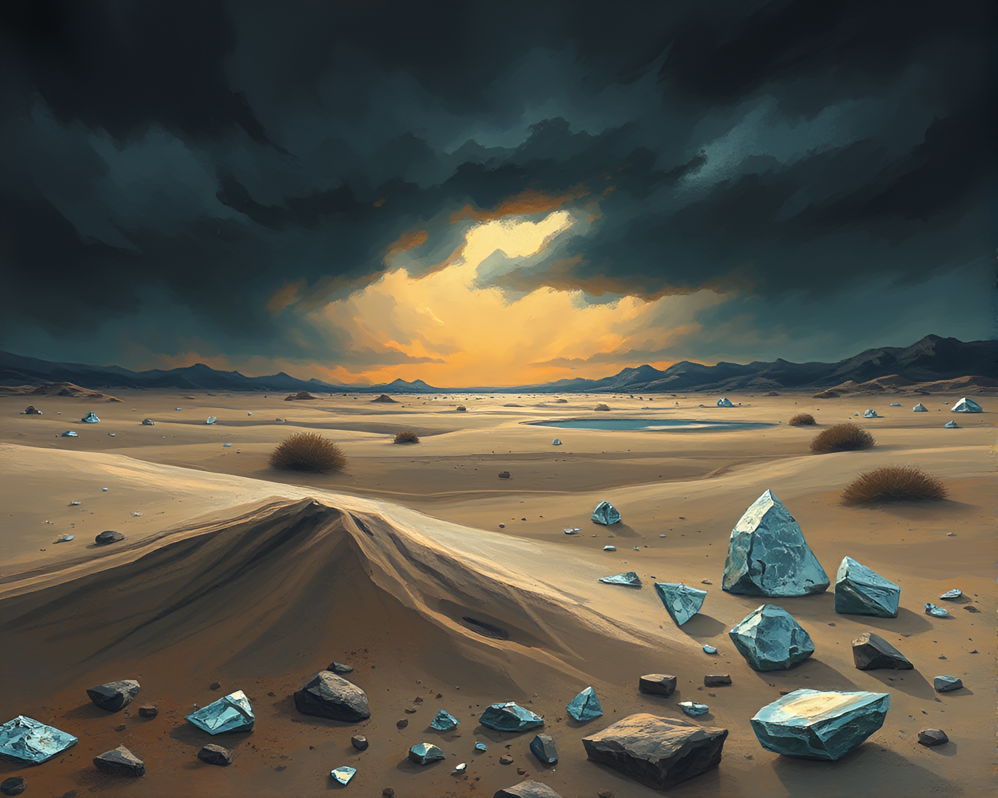 Eerie Desert Landscape of Shimmering Glass Shards – free AI stock image