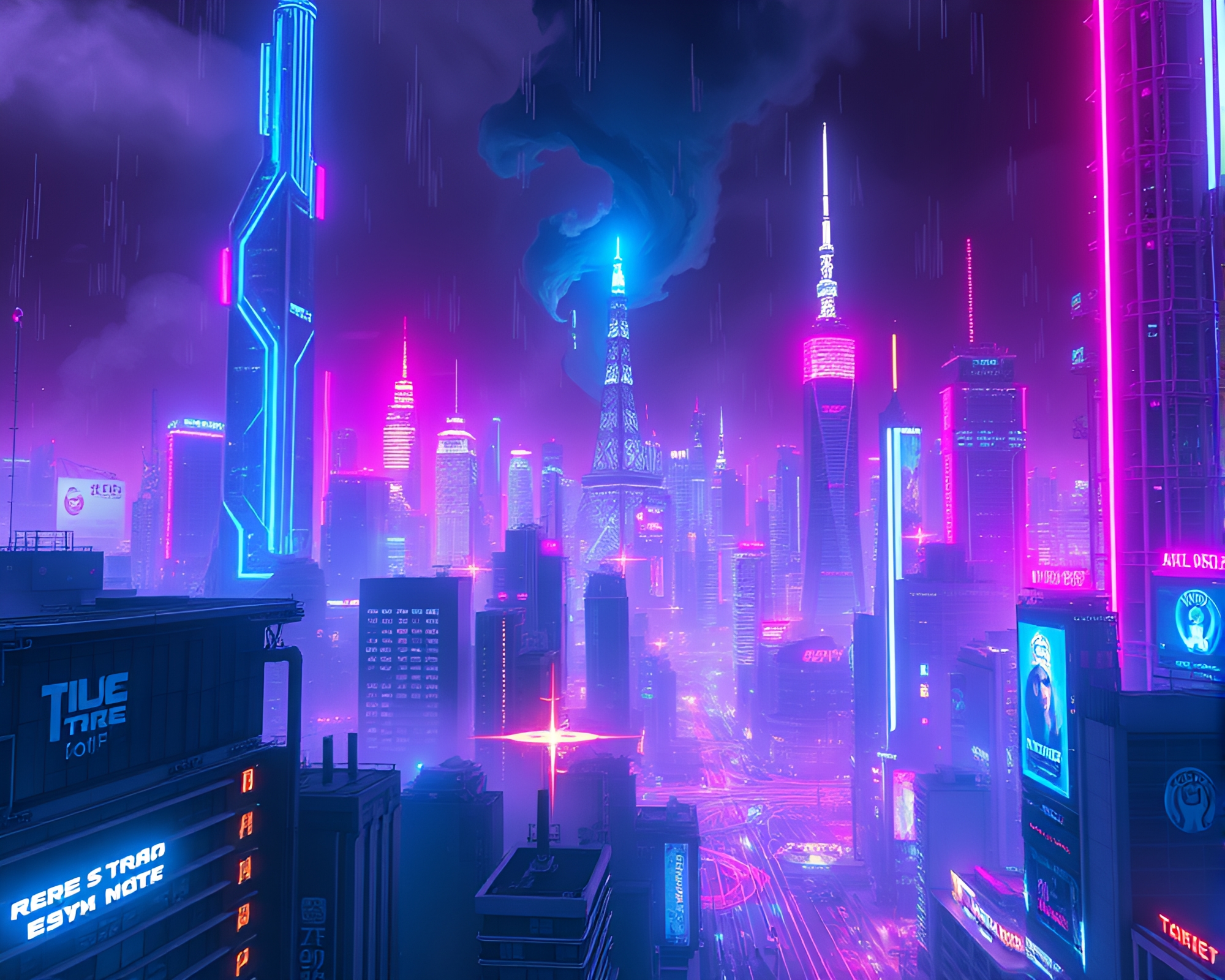 Surreal Neon Lights Transform Futuristic Cityscape – free AI stock image