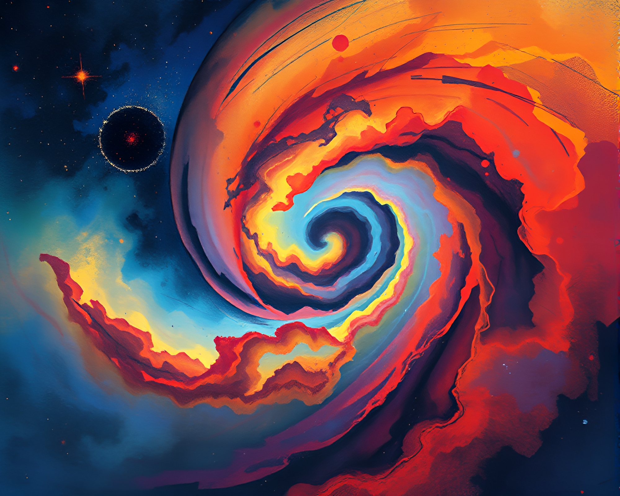 Vibrant Cosmic Nebula Swirls in Detailed Charcoal Sketch – free AI stock image