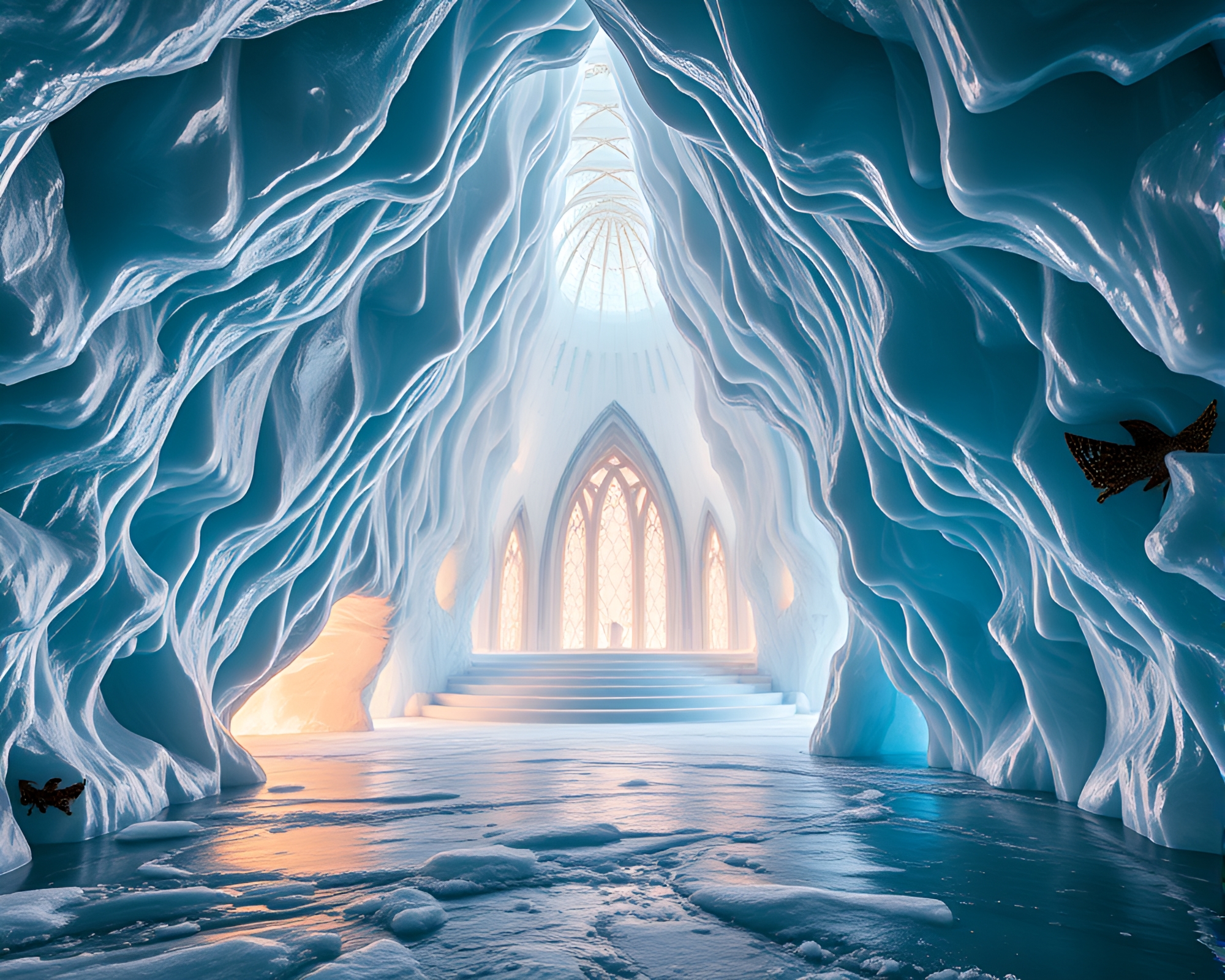 Ethereal Iceberg Cathedral: Captivating Subterranean Wonderland – free AI stock image
