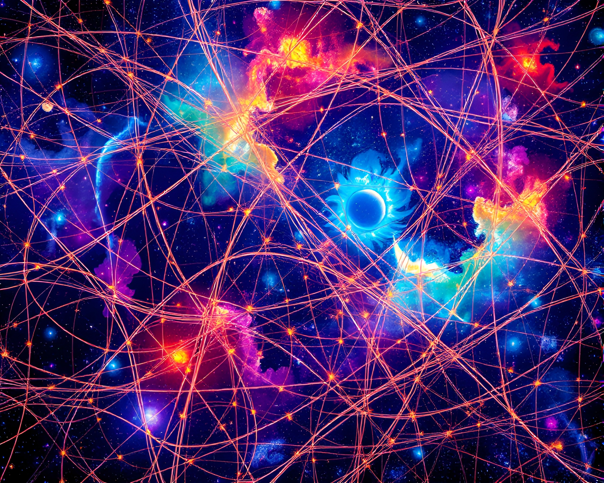 Vibrant Cosmic String Tapestry with Intricate Pixel Art – free AI stock image