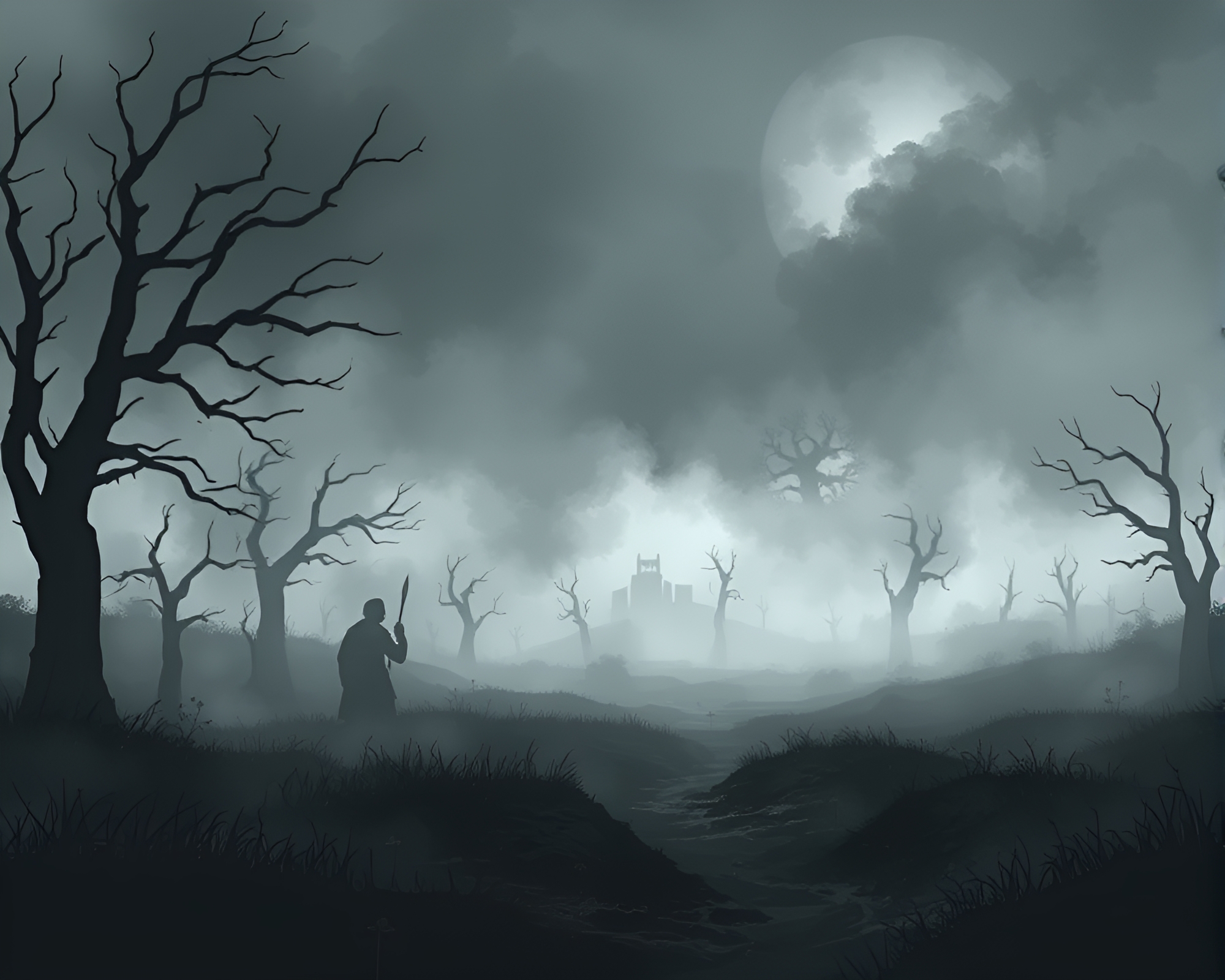 Spectral Battlefield Fog and Shadows Vector Illustration – free AI stock image