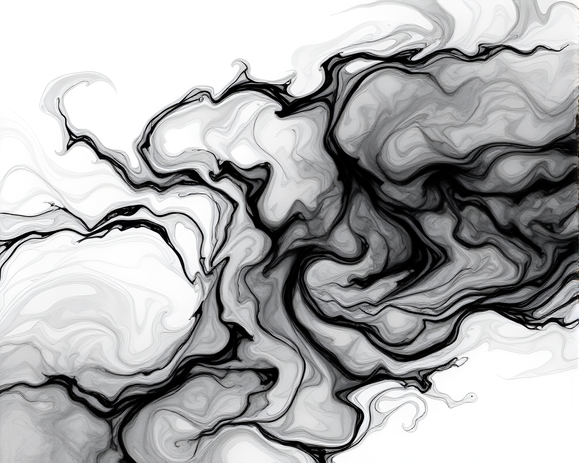 Melancholic Monochrome Abstract Art: Ink Ocean Swirl – free AI stock image