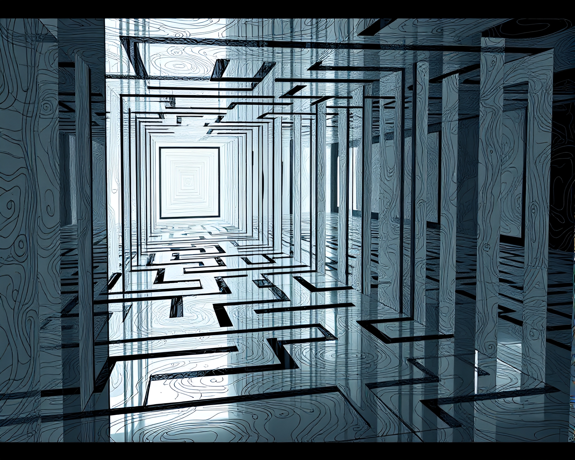 Intricate Line Drawings in Mirror Labyrinth – free AI stock image