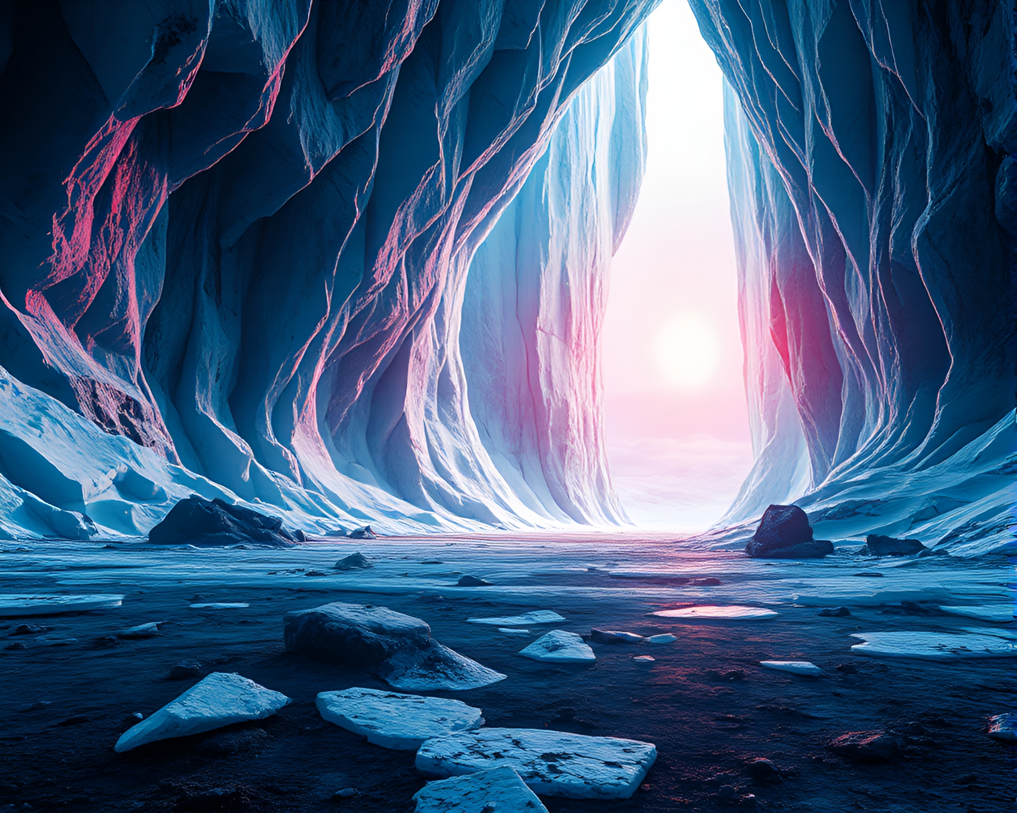 Frozen Prism Cavern Emerges in Apocalyptic Glitch Art – free AI stock image