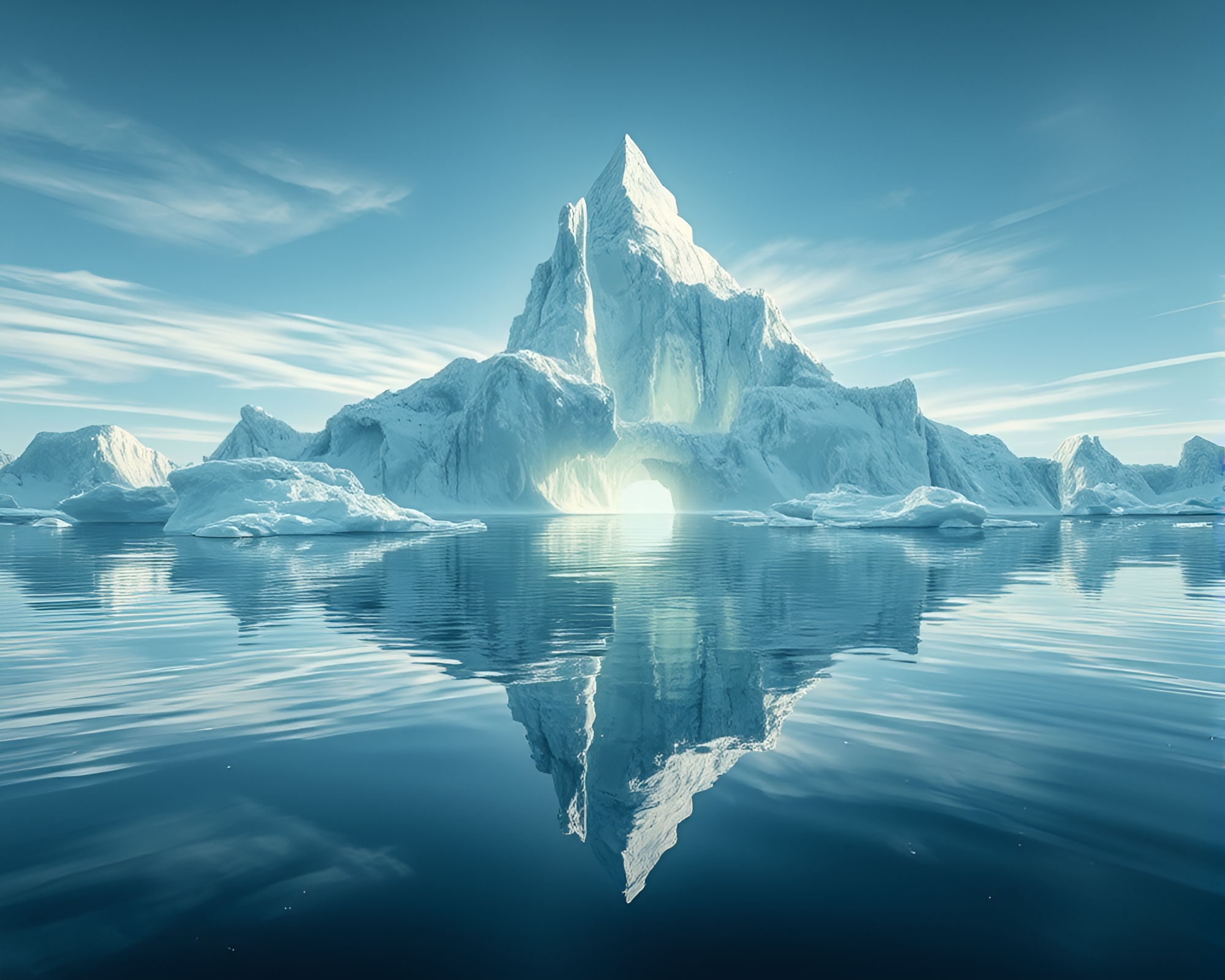 Majestic Iceberg Cathedral in Serene CGI Landscape – free AI stock image