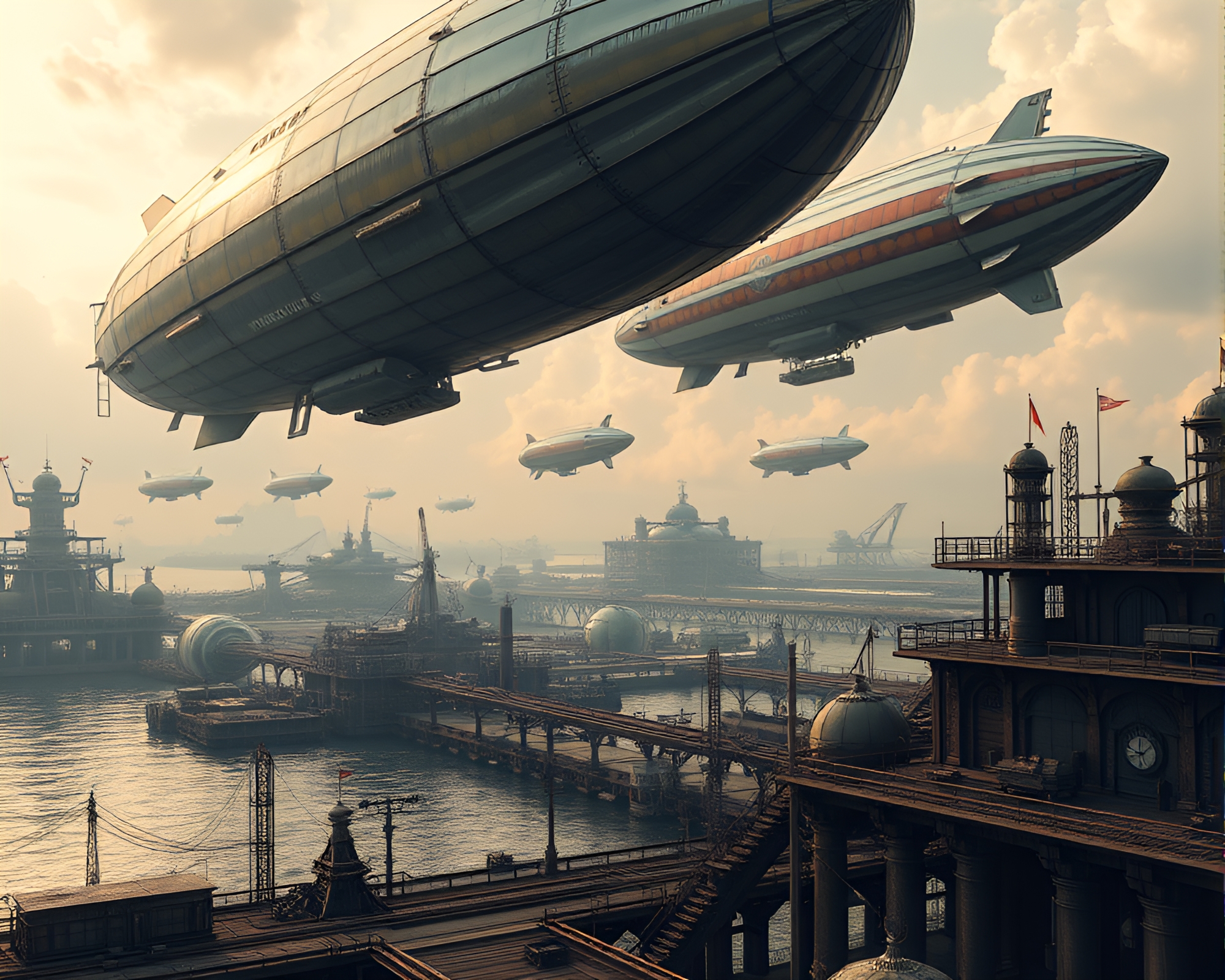 Mesmerizing Steampunk Airship Port: Industrial Meets Victorian Fantasy – free AI stock image