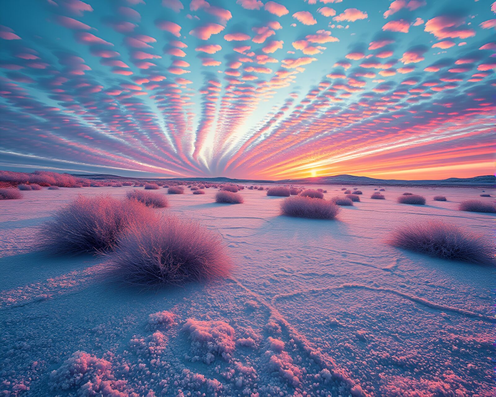 Frozen plains under vibrant art deco sky